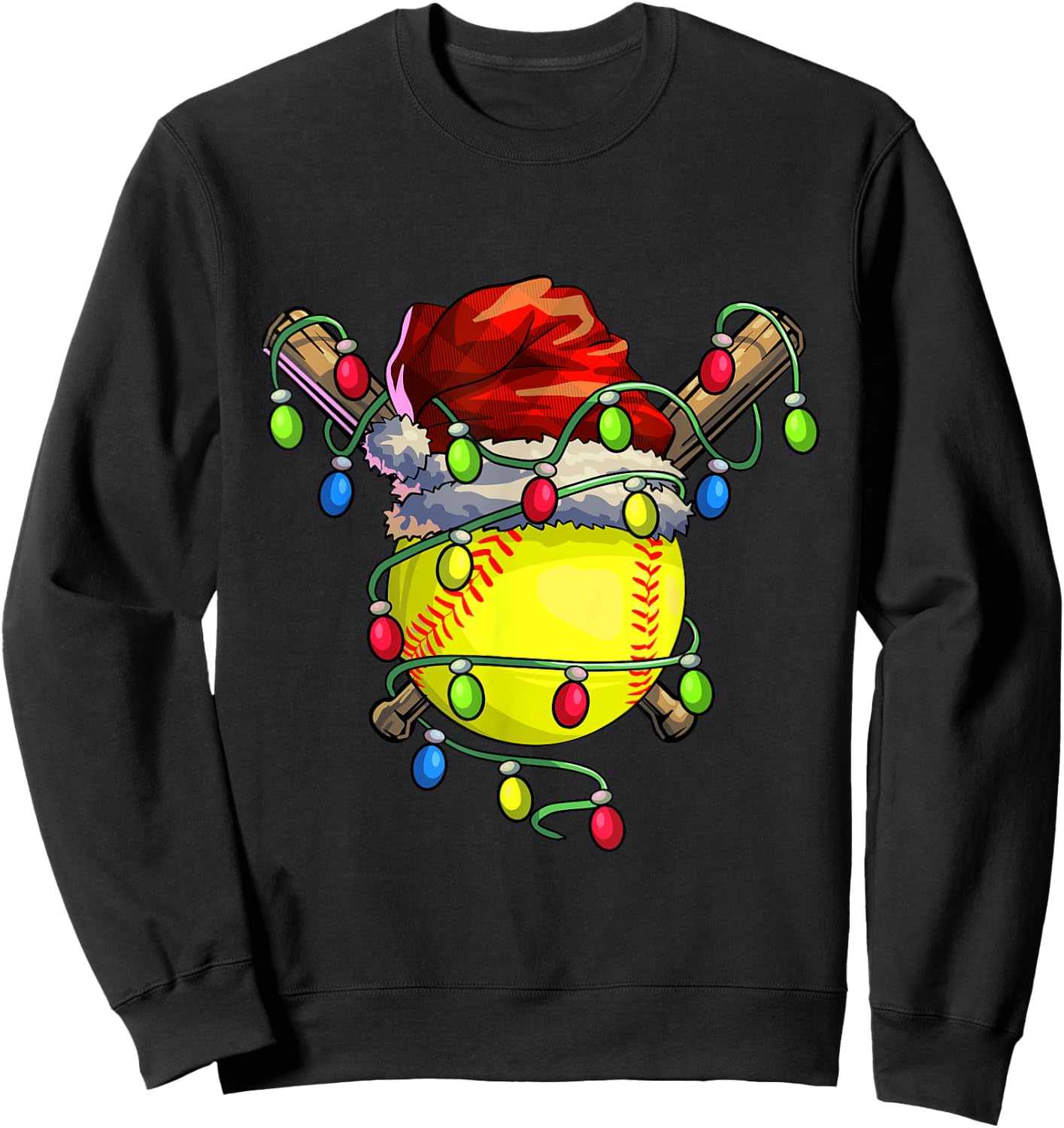 Christmas Softball Xmas Christmas Lights Softball Player Sweatshirt - Sweatshirt | Black