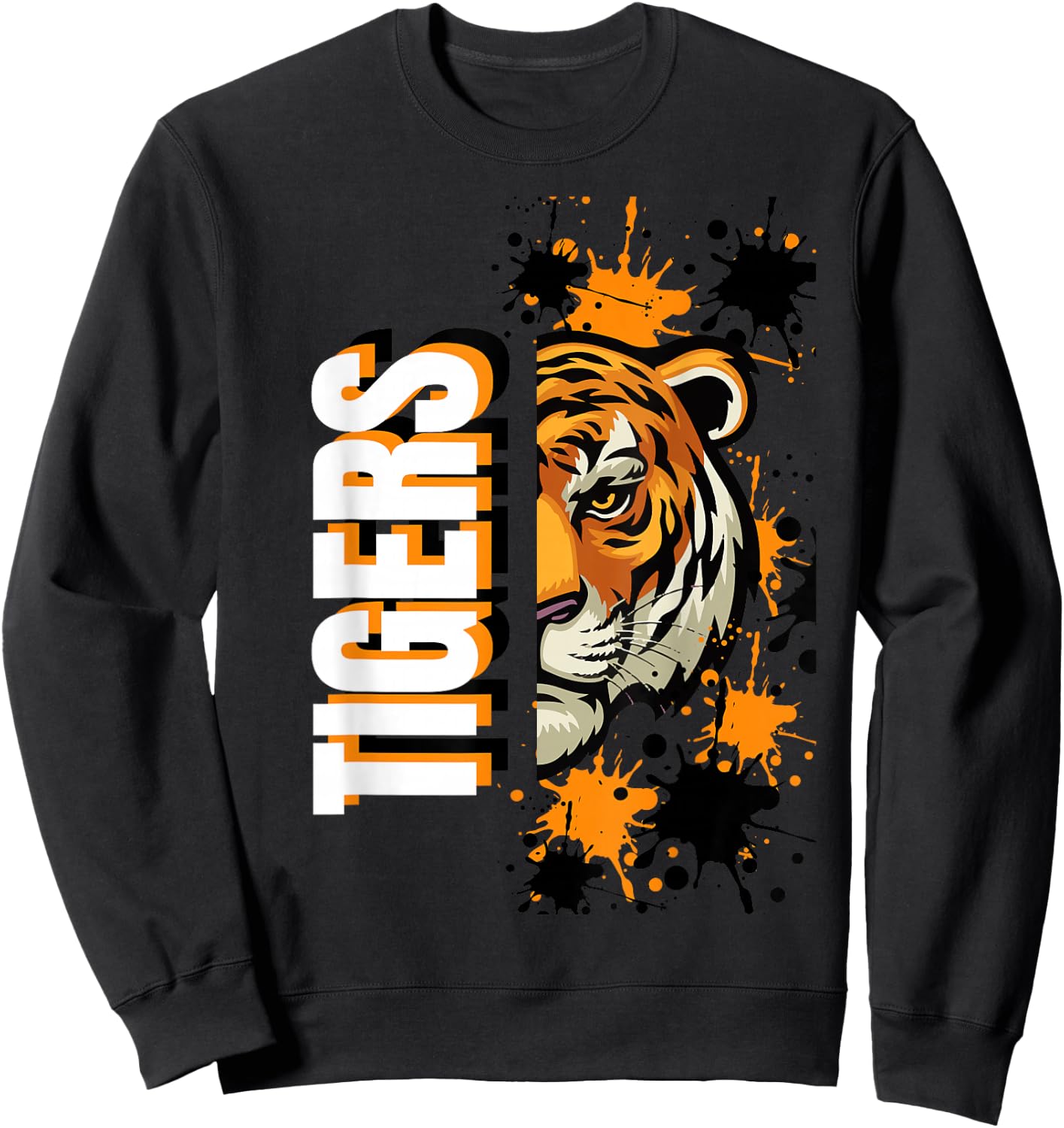 Tigers School Spirit Tiger Mascot Orange Black Sweatshirt - Sweatshirt | Black