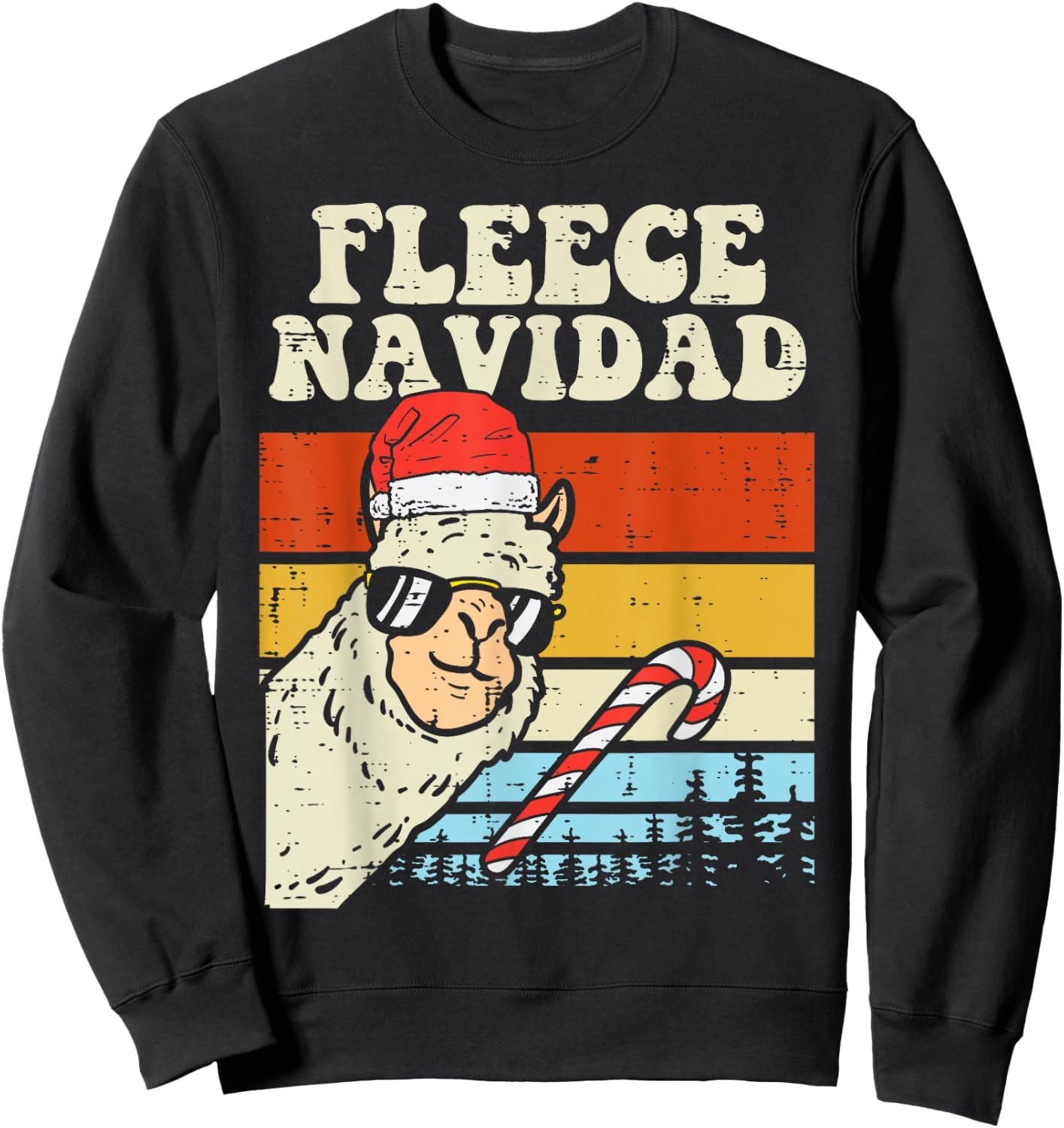 Santa Llama Fleece Navidad Alpaca Christmas Xmas Sweatshirt - Sweatshirt | Black