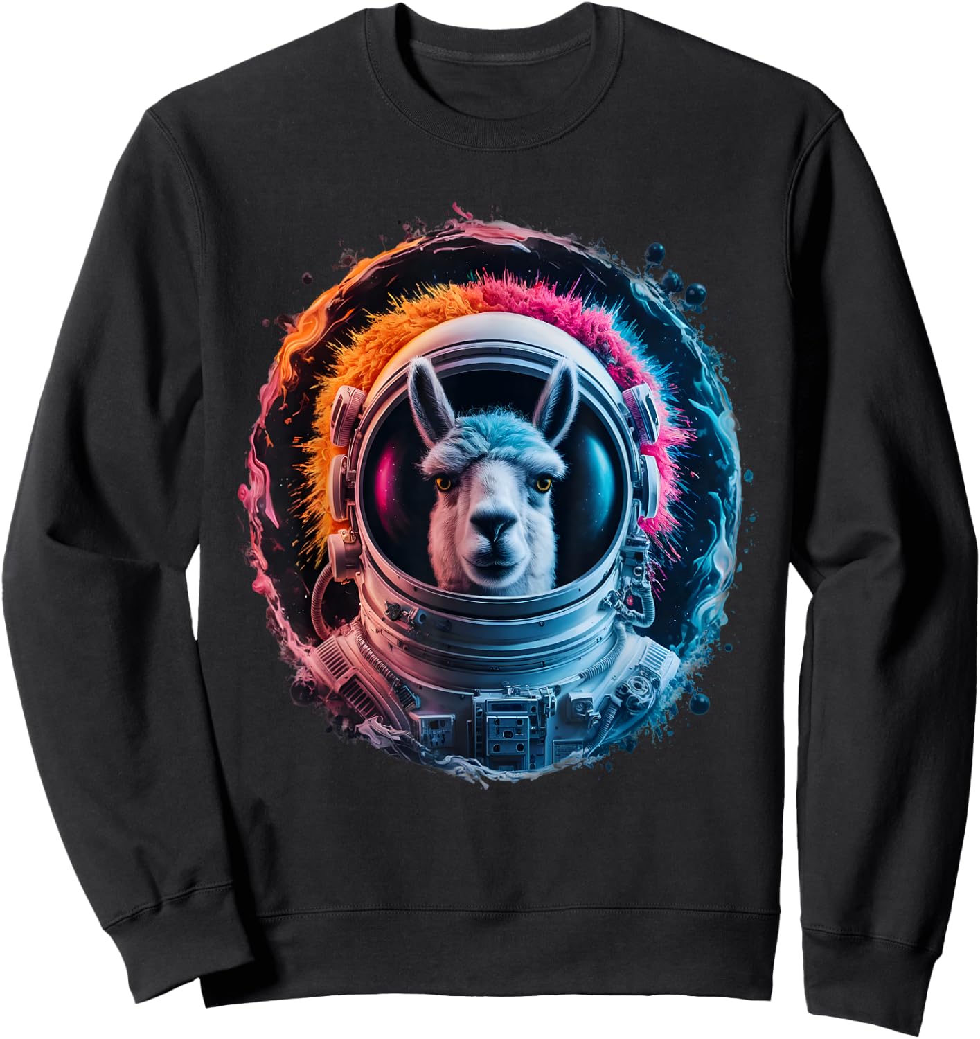 Llama Men Woman Llama Colorful Space Astronaut Llama Sweatshirt - Sweatshirt | Black