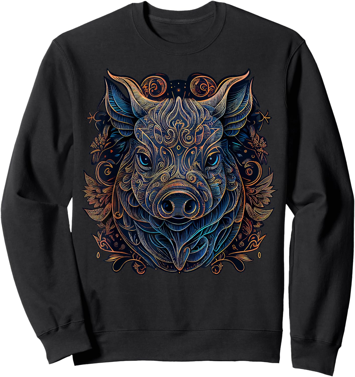 Chinese Zodiac Symbol Boar Animal Pig Astrology , Kids, -Adults, Short Sleeve, Black, Small, Classic Fit, Modern, Graphic, T Back, Cotton 60%, Polyester 40% Sweatshirt - Sweatshirt | Black