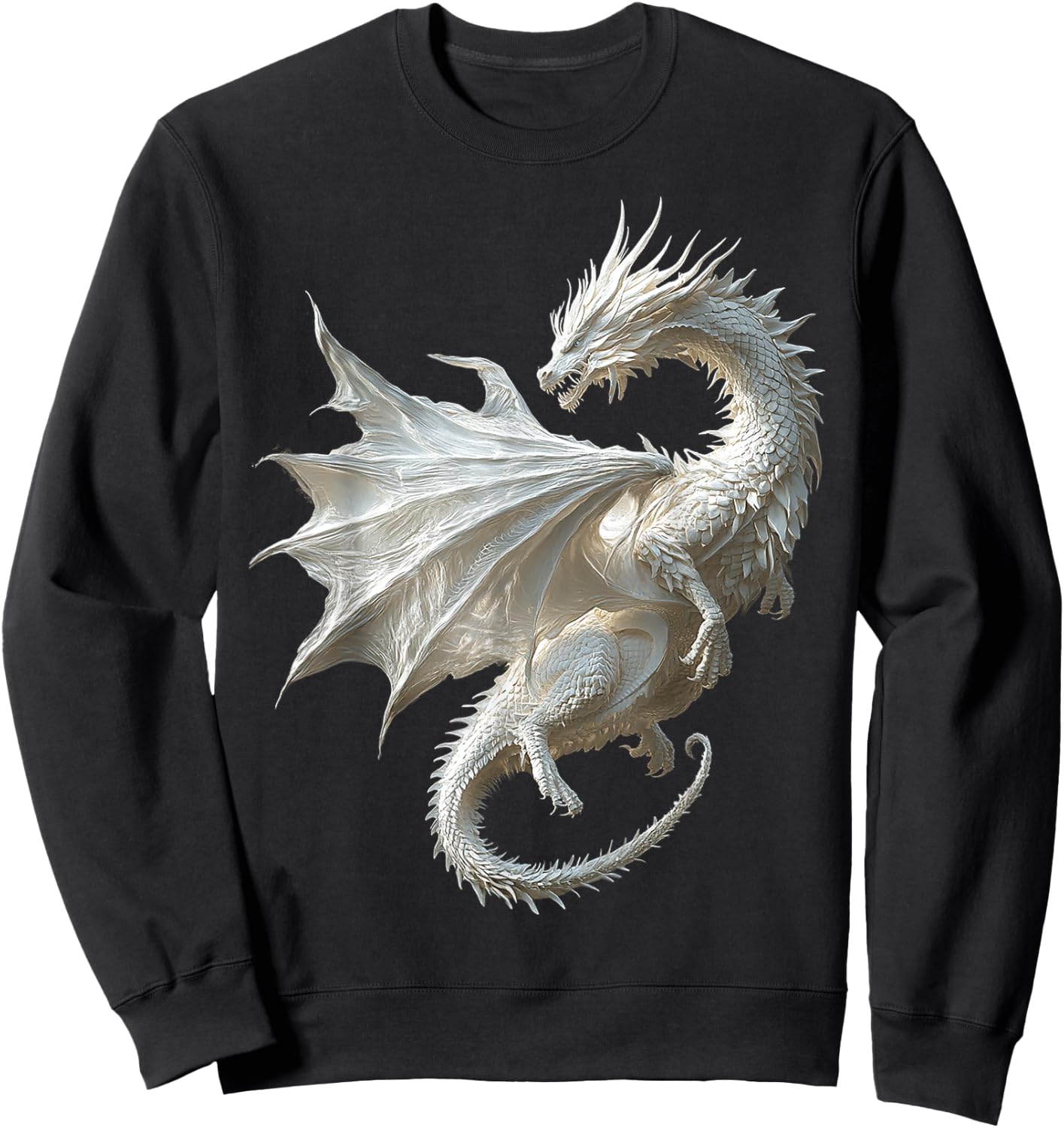 Mythical illustration of the white dragon , Black, S Sweatshirt - Sweatshirt | Black