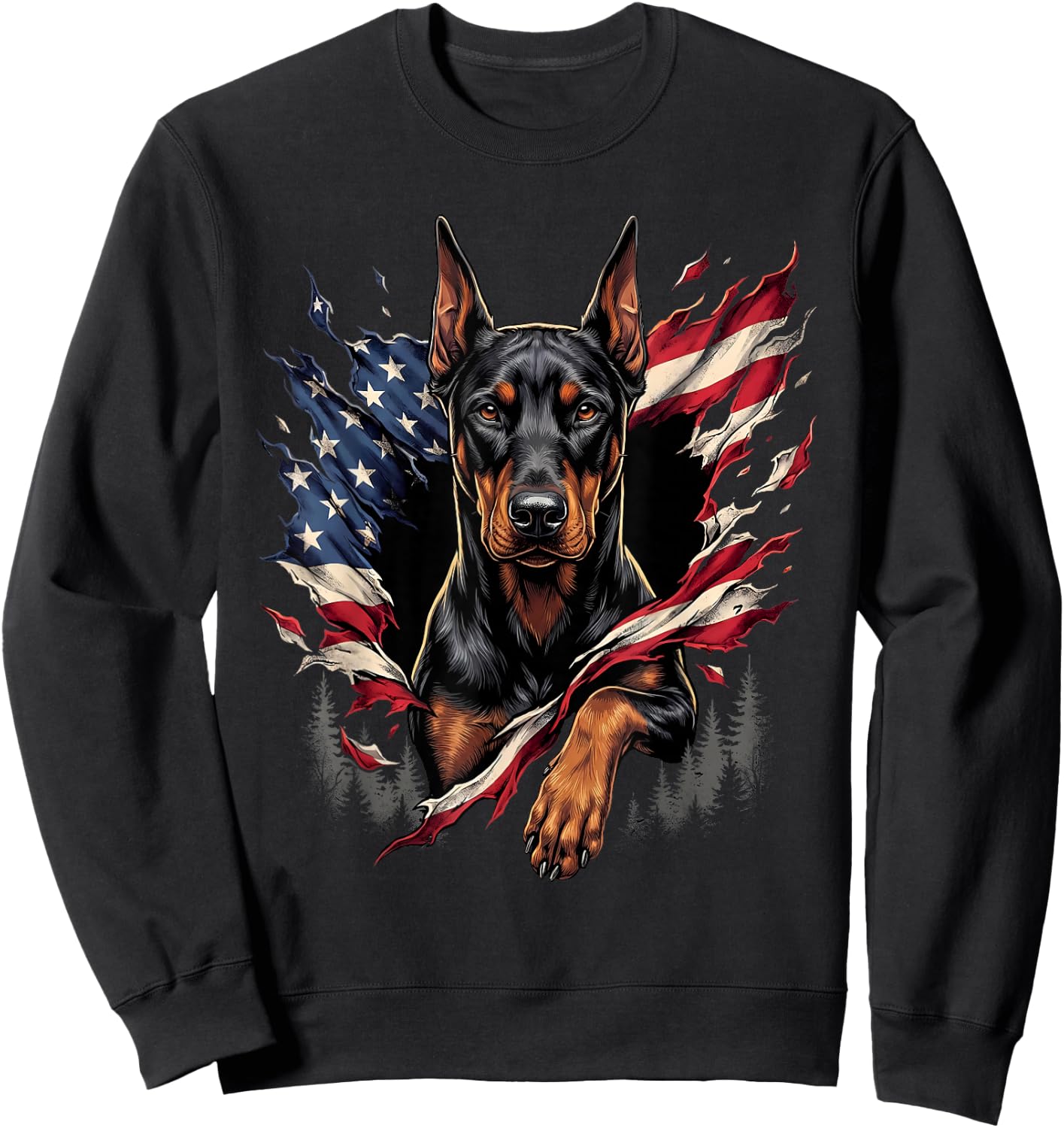 Doberman Dog Patriotic American Flag 4th of July USA Sweatshirt - Sweatshirt | Black