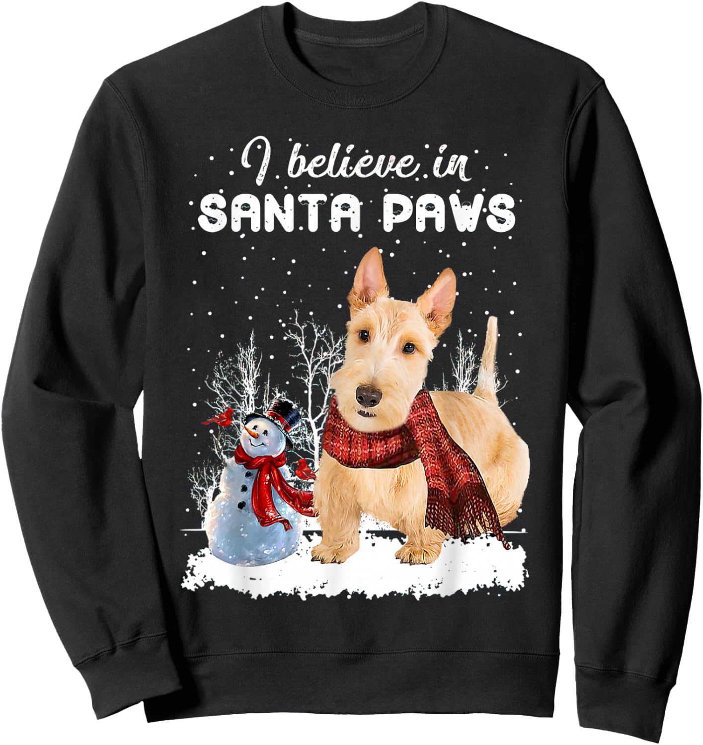 Cute Scottish Terrier Dog Christmas Snowman Christmas Pajama Sweatshirt - Sweatshirt | Black