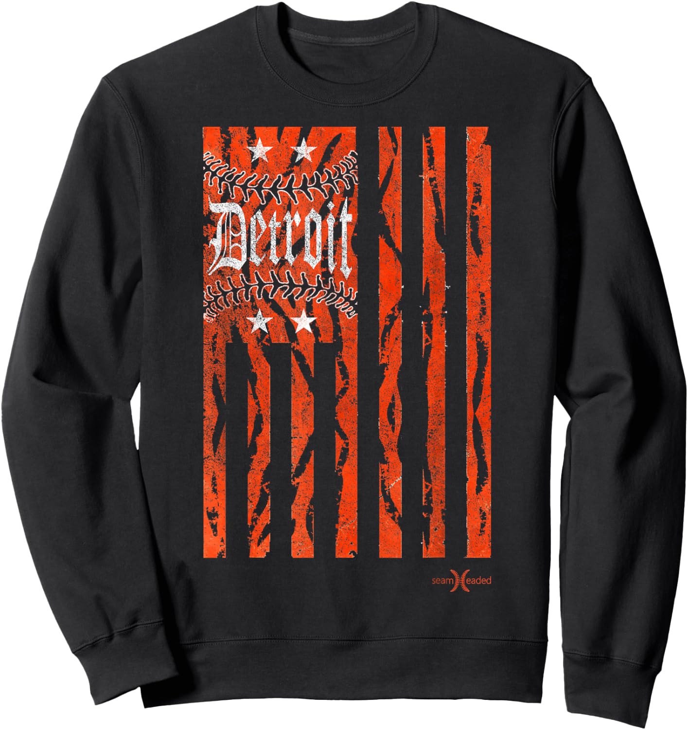 Vintage Detroit Baseball Flag with Tiger Stripes Sweatshirt - Sweatshirt | Black