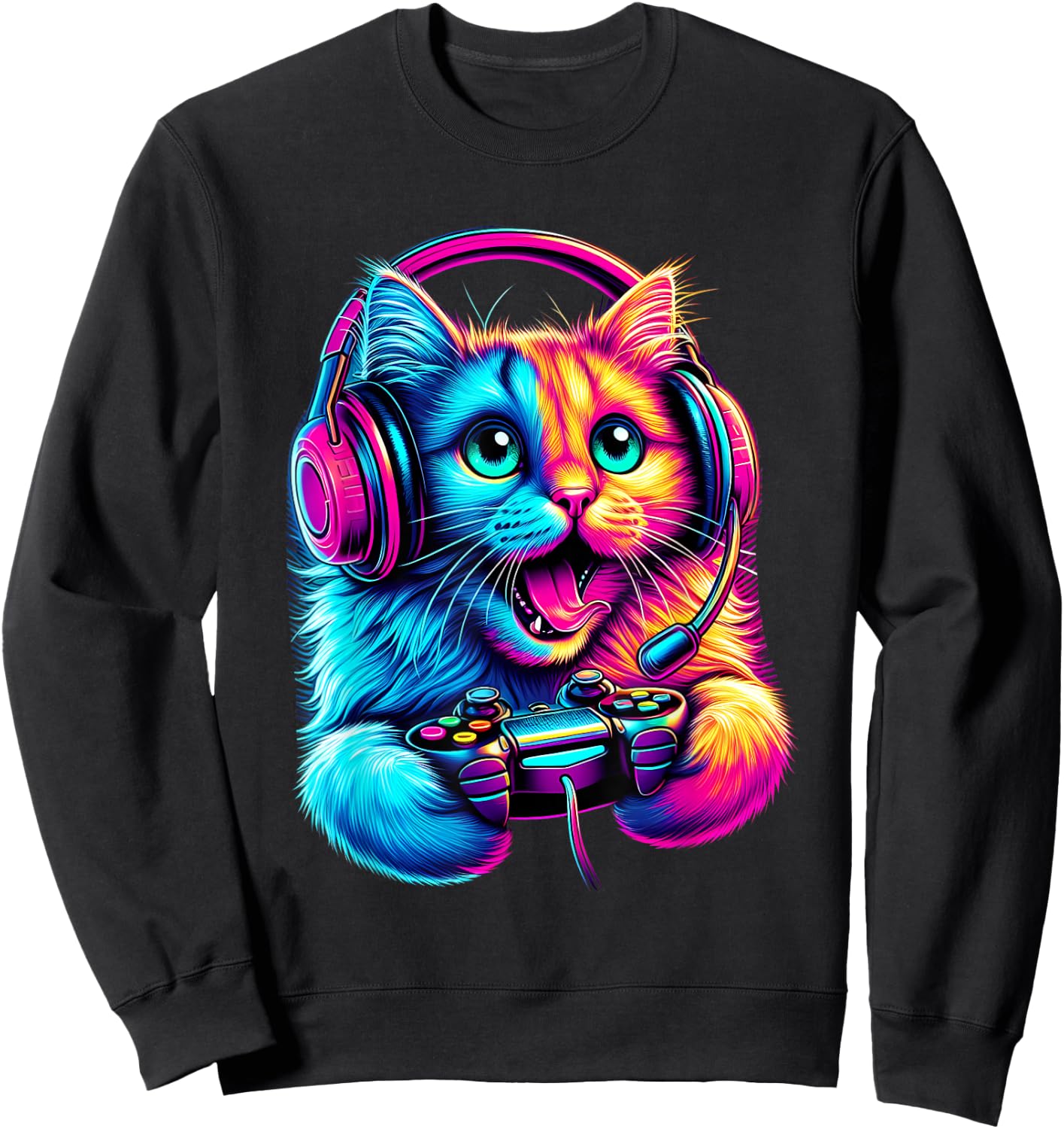 Cat Gaming Kitten Video Game Lover Nerd Gamer Kids Sweatshirt - Sweatshirt | Black