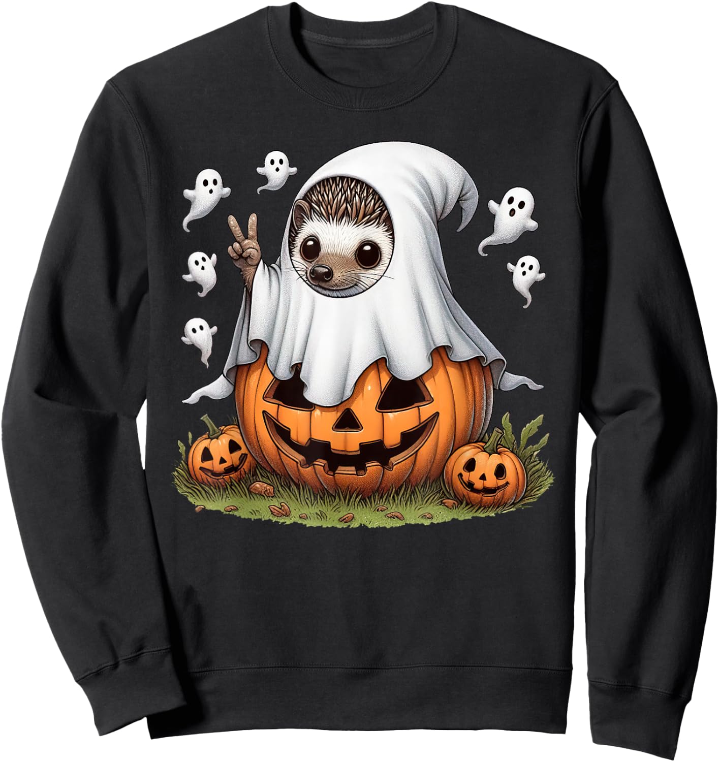 Funny Hedgehog Boo Halloween Ghost Kids Sweatshirt - Sweatshirt | Black