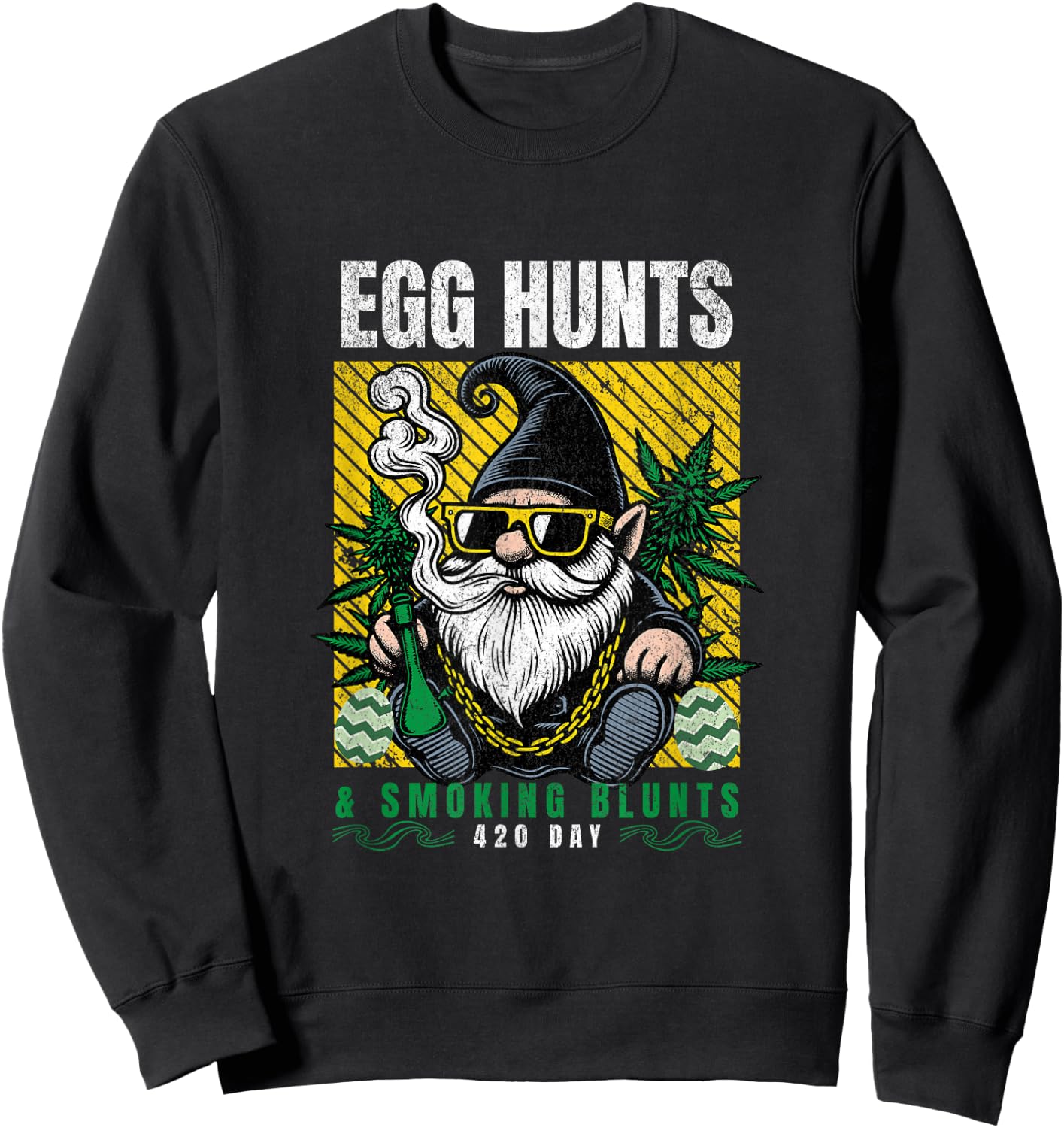Stoned Easter Gnome With Joint 4/20 Marijuana Easter 420 Day Sweatshirt - Sweatshirt | Black