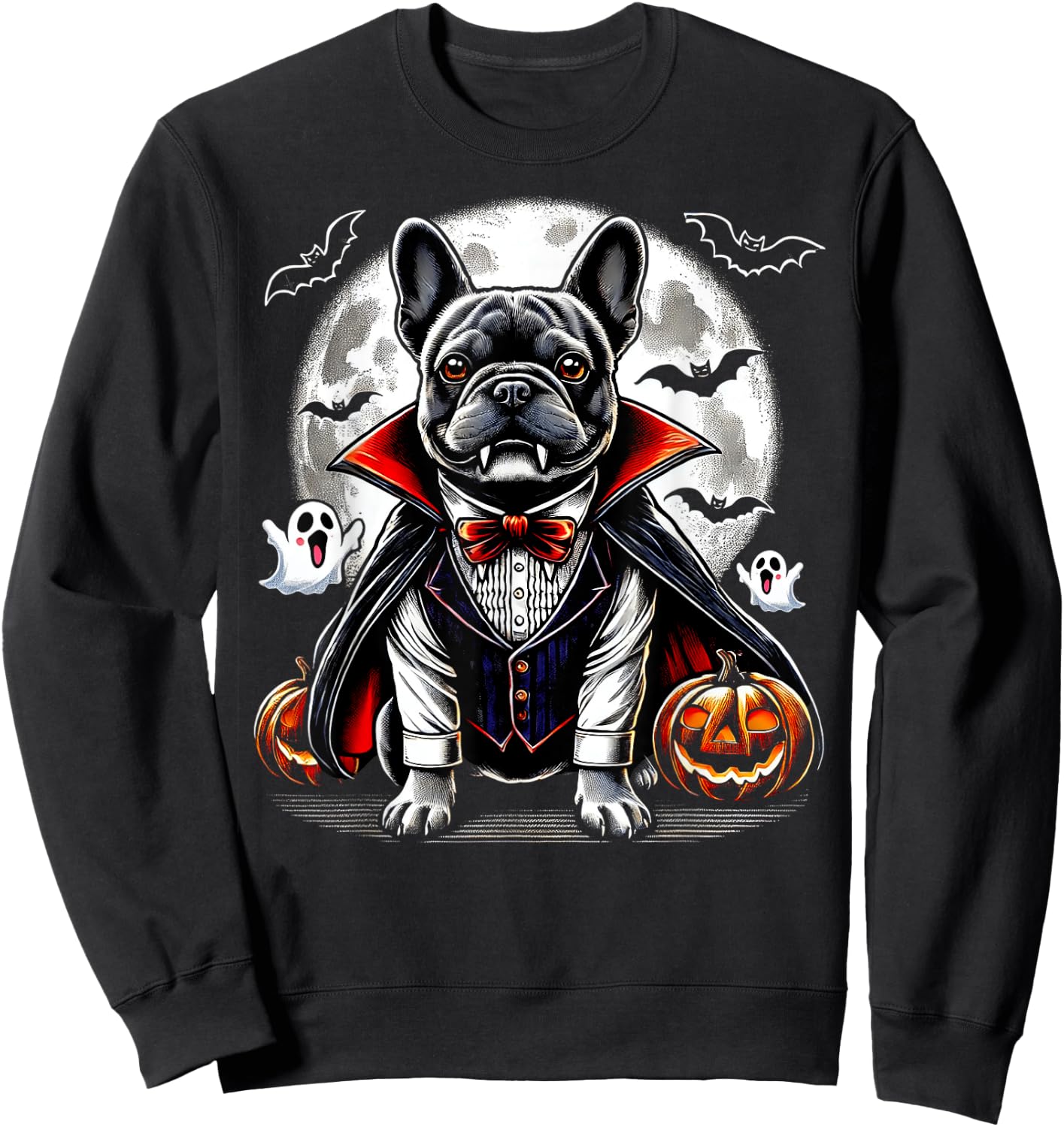Spooky French Bulldog Halloween Vampire Pumpkin Ghosts Puppy Men Women Kids Sweatshirt - Sweatshirt | Black