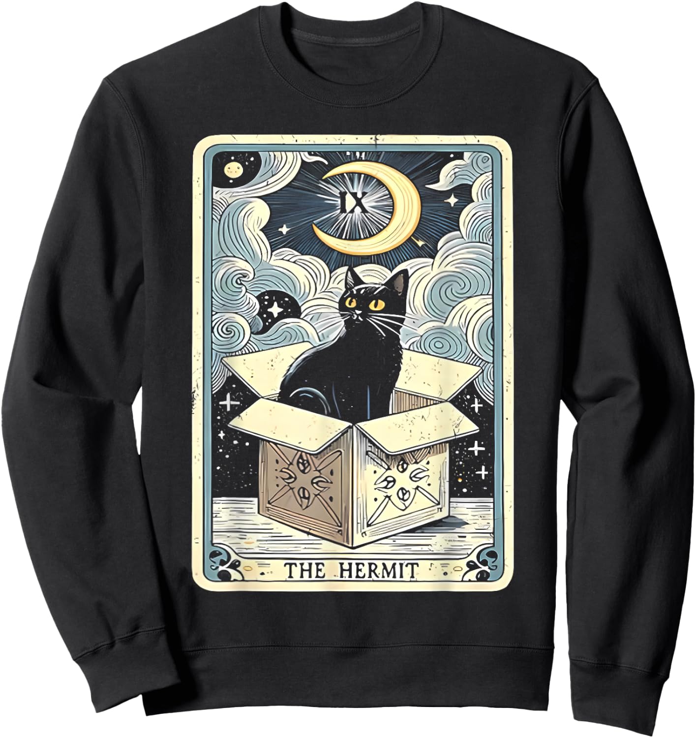 Black Cat The Hermit Tarot Card Women Sweatshirt - Sweatshirt | Black