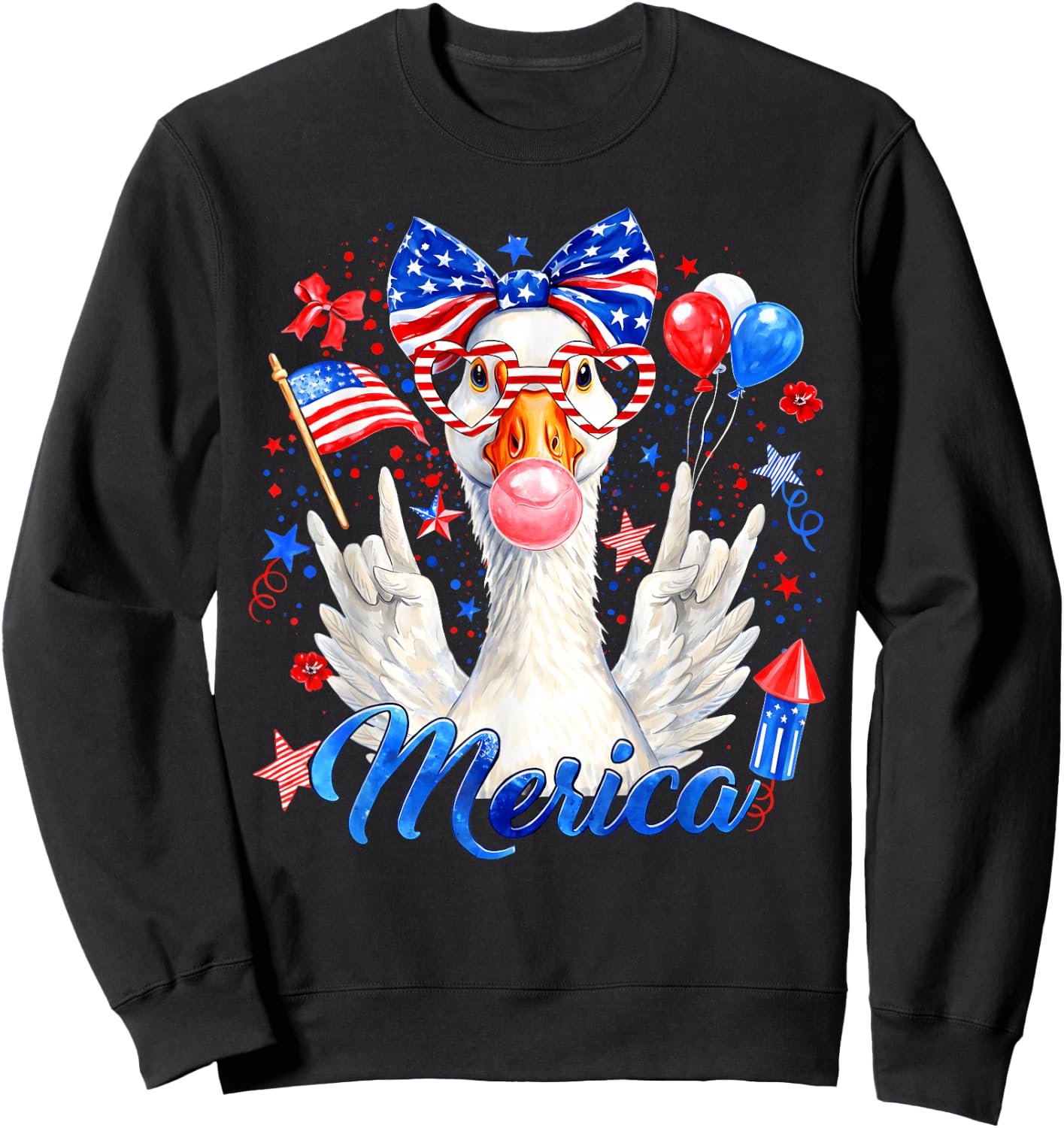 4th of July Merica Goose Funny Patriotic Girl Women Kid Sweatshirt - Sweatshirt | Black