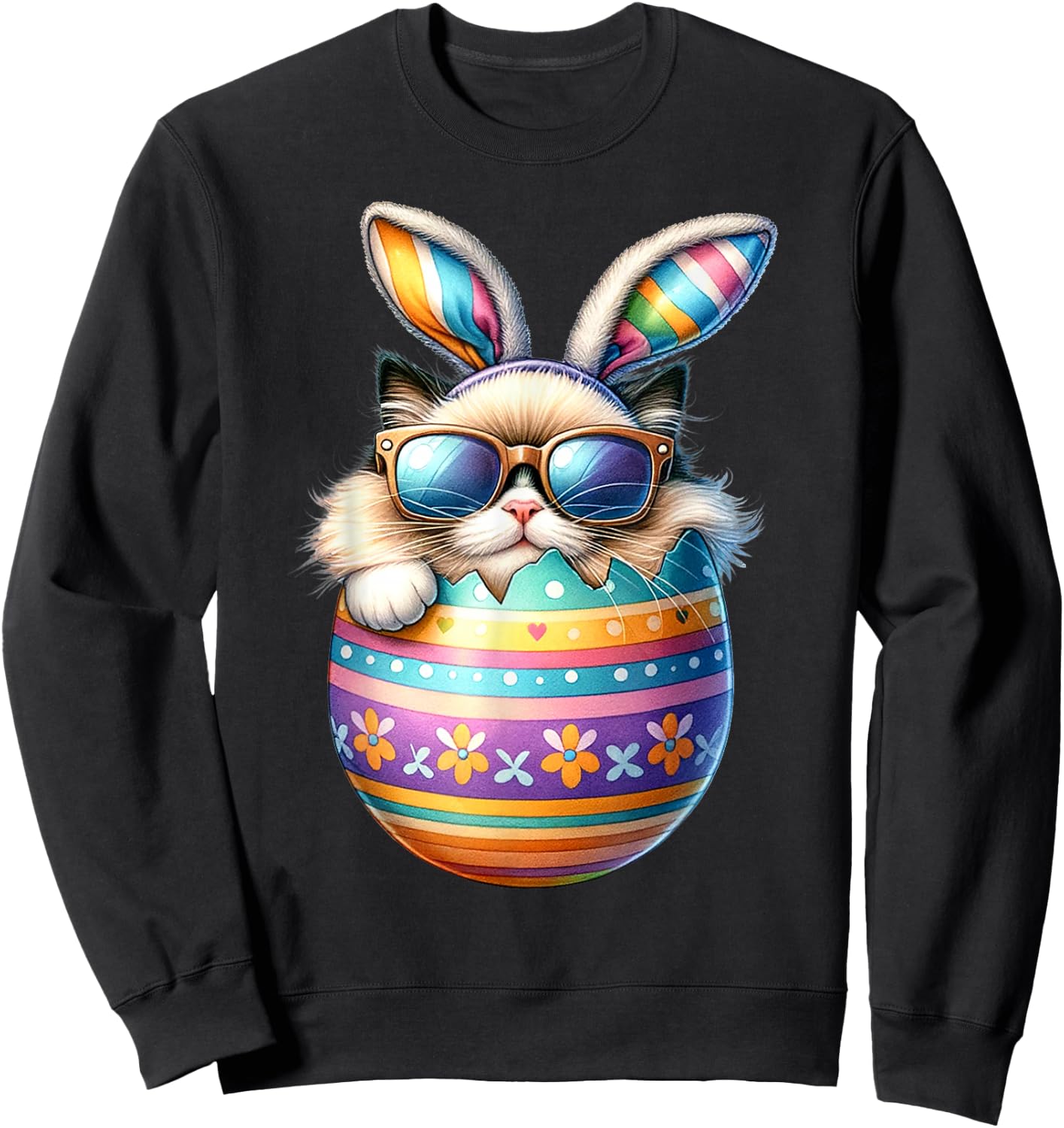Ragdoll Cat Lover Easter Egg Happy Easter Bunny Ears Sweatshirt - Sweatshirt | Black