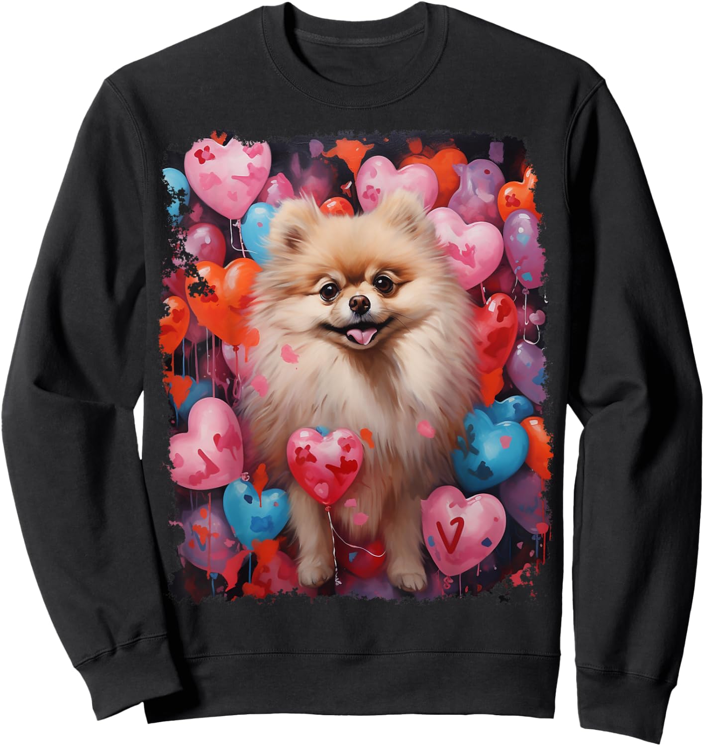 Dog Pomeranian Valentine's Day Sweatshirt - Sweatshirt | Black