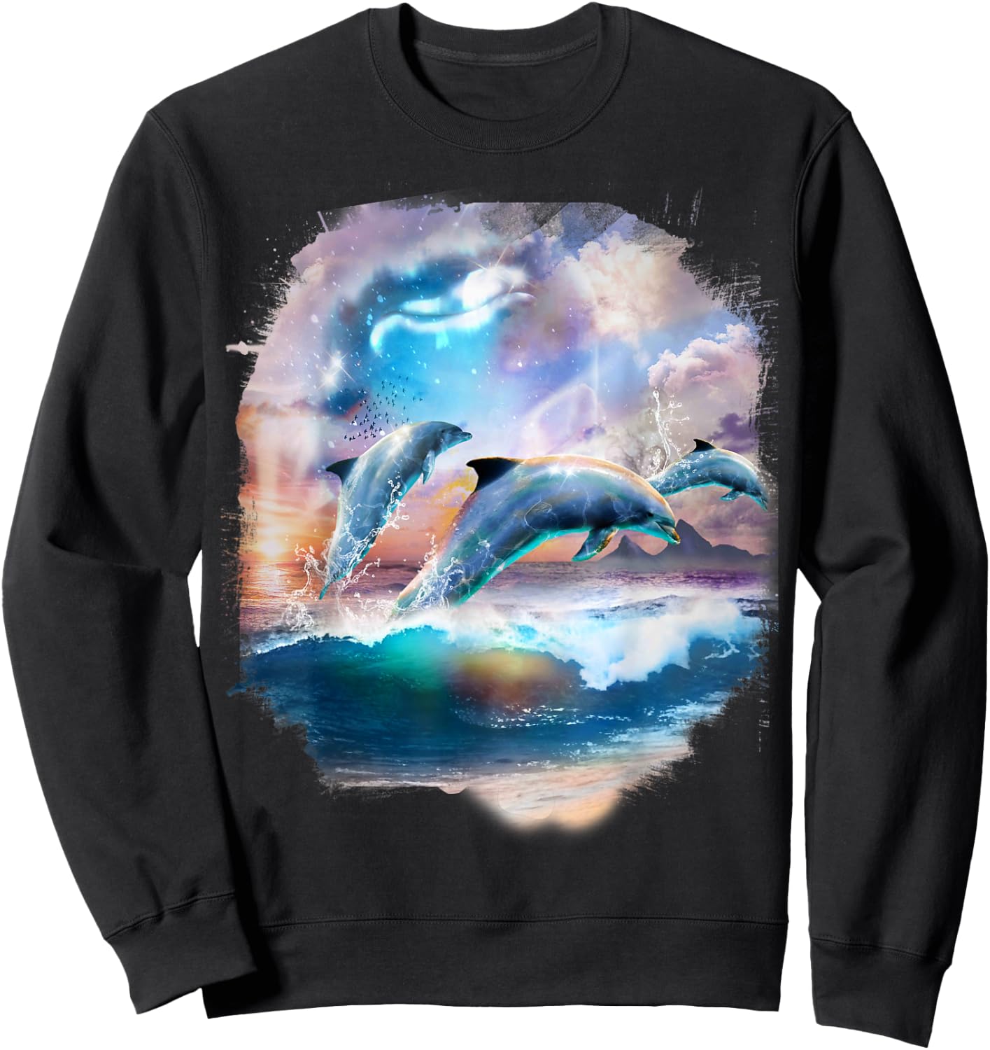 Dolphin Family, Dolphins in Clouds at Beach Sweatshirt - Sweatshirt | Black