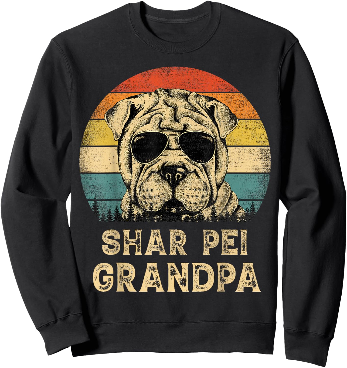 Vintage Shar Pei Grandpa Dog Lovers Father's Day Sweatshirt - Sweatshirt | Black