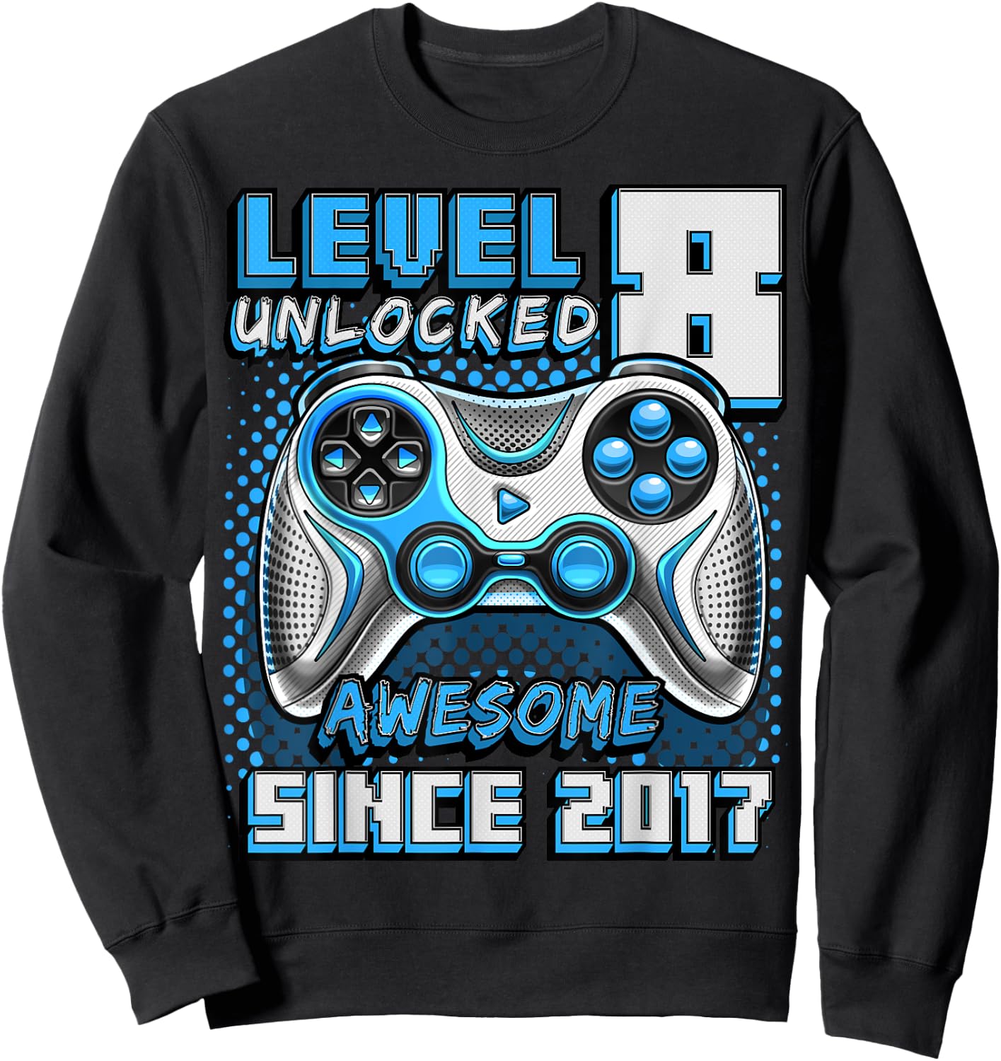 8th Birthday Boy Level 8 Gamer 8 Year Video Game Party Sweatshirt - Sweatshirt | Black