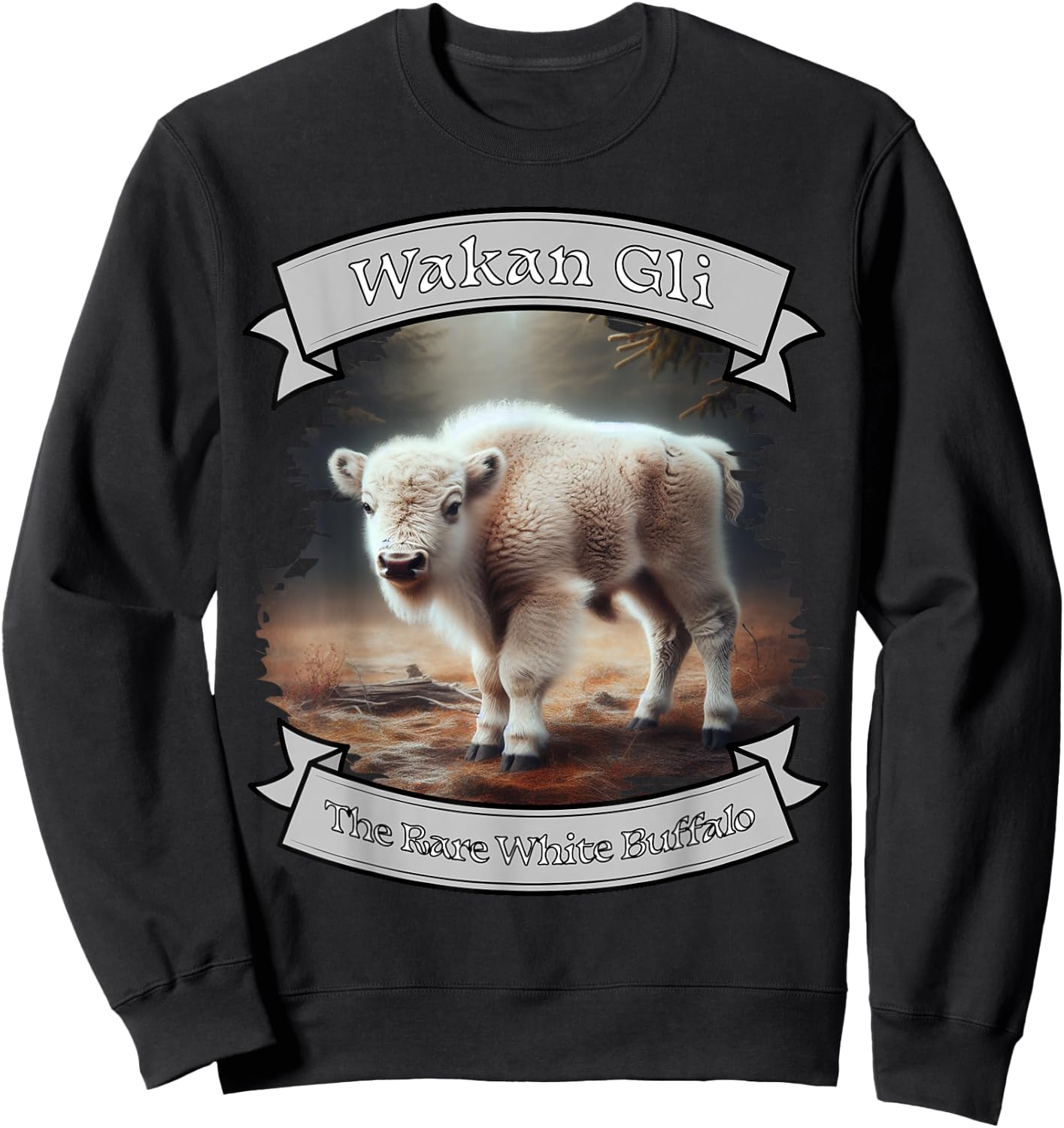 Rare White Buffalo Calf The Lakota Nation Prophecy Wakan Gli Sweatshirt - Sweatshirt | Black