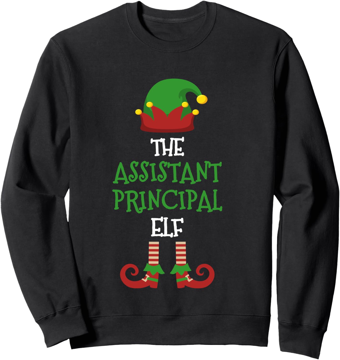 Assistant Principal Elf Matching Pajamas Christmas Teacher Sweatshirt - Sweatshirt | Black