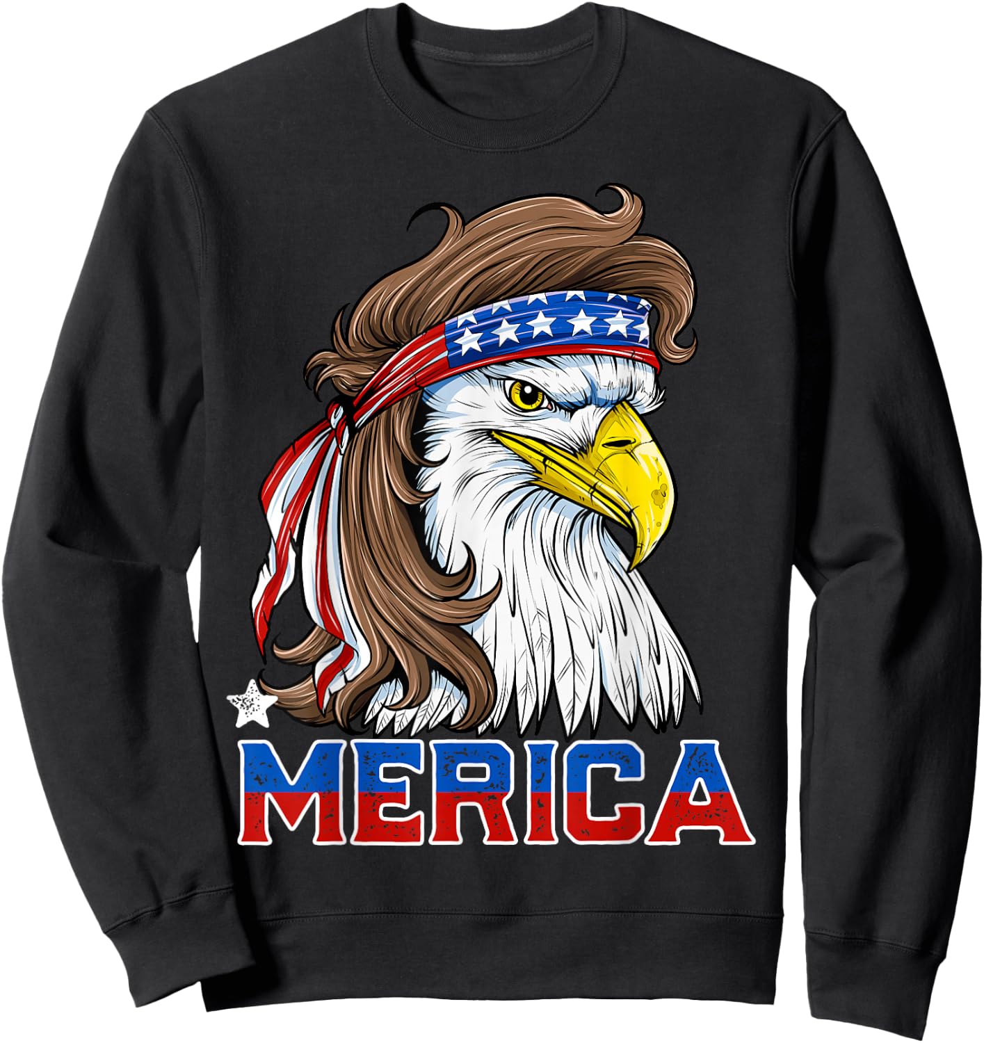 Merica Eagle Mullet 4th of July Men Women American Flag USA Sweatshirt - Sweatshirt | Black