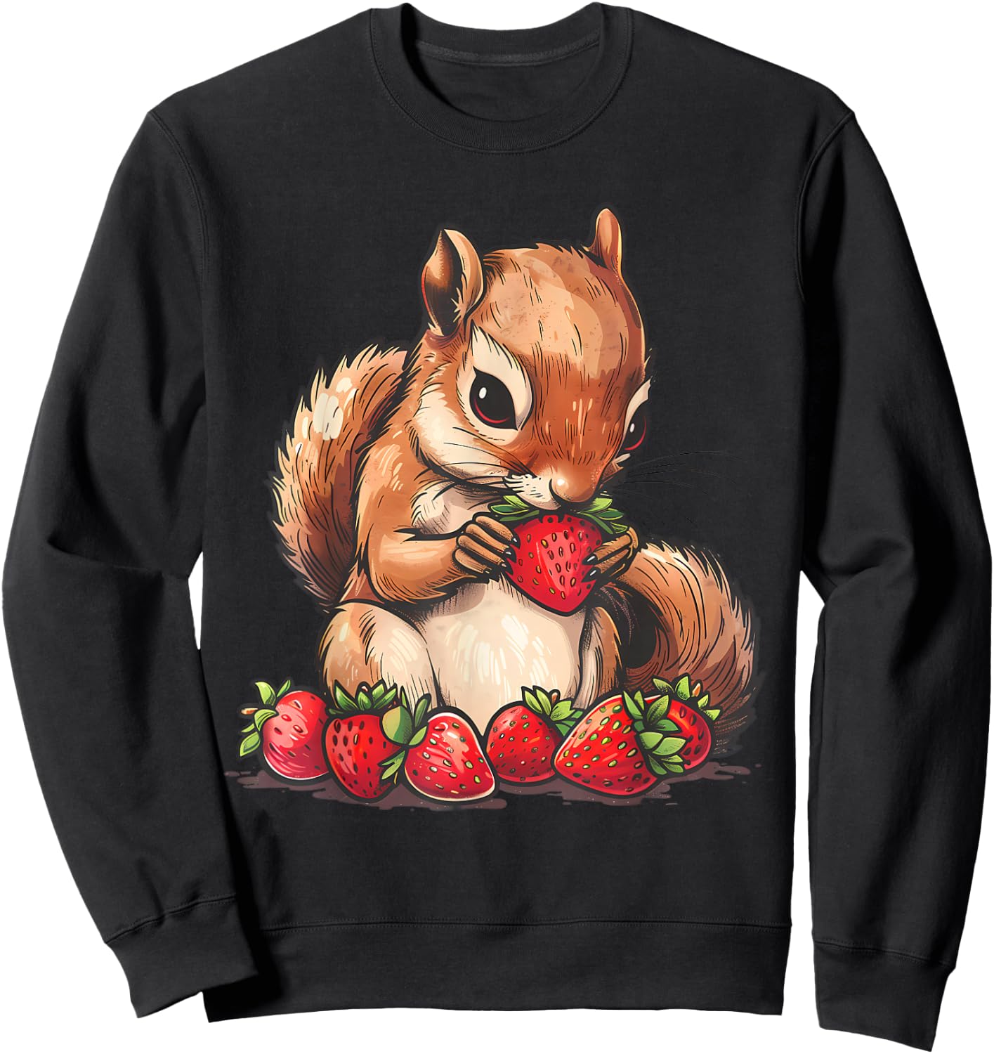 Strawberry Squirrel Artwork Strawberry Fruit Cute Squirrel Sweatshirt - Sweatshirt | Black