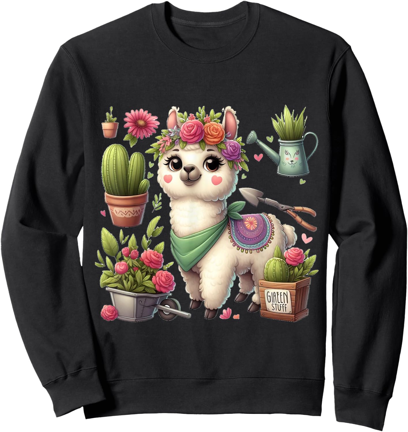 Lama Flowers Cactus Garden Plants Florist Gardener Sweatshirt - Sweatshirt | Black