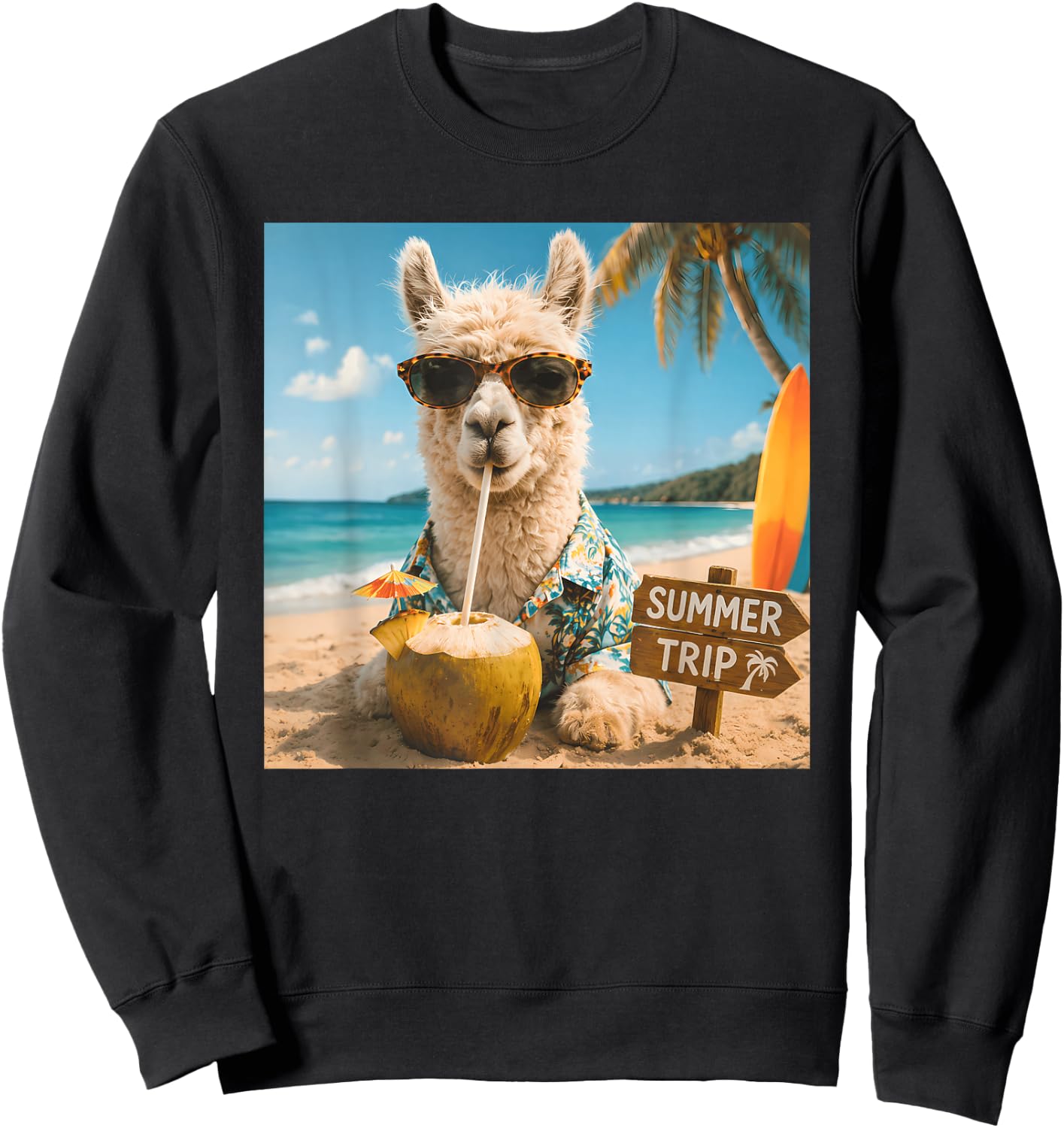 Funny Llama Summer Trip Beach Cruise Vacation Matching Sweatshirt - Sweatshirt | Black