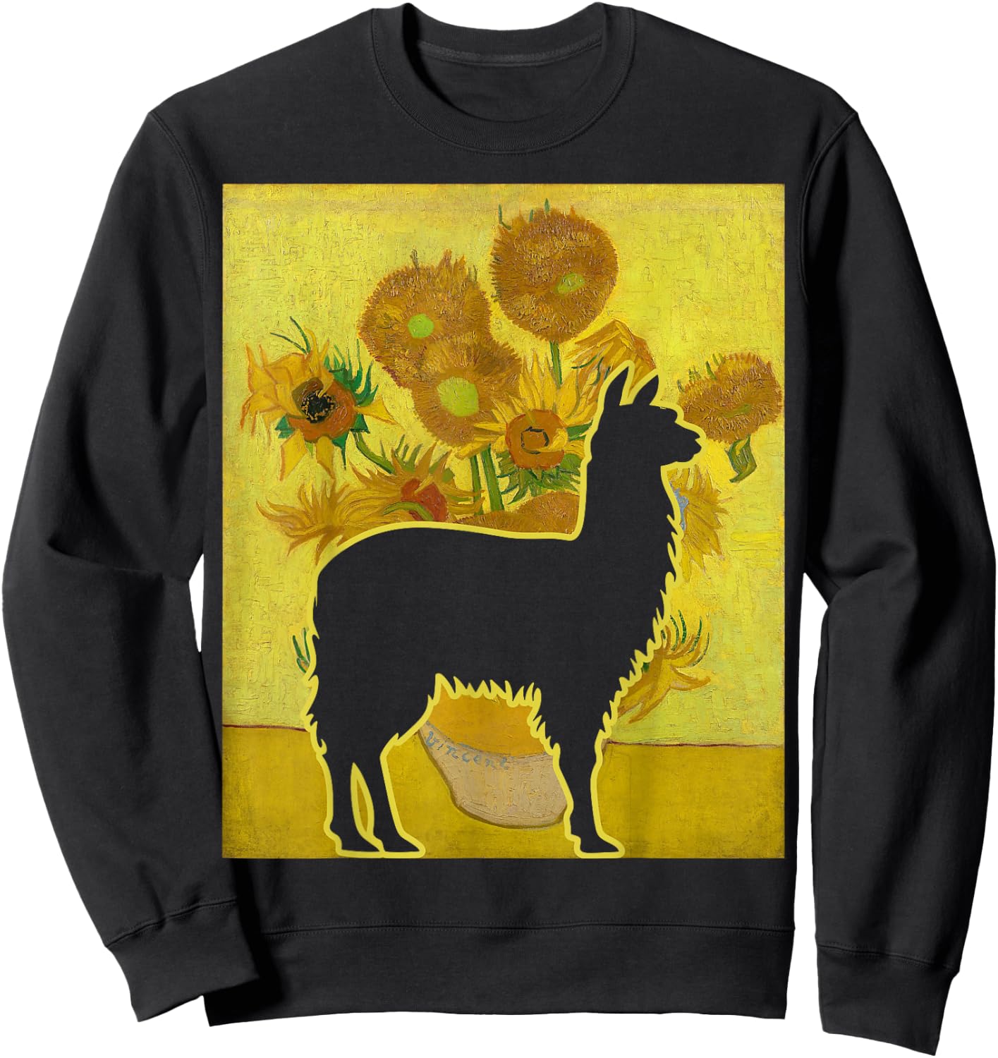 Llama Sunflowers Alpaca Van Gogh Llama Painting Sweatshirt - Sweatshirt | Black
