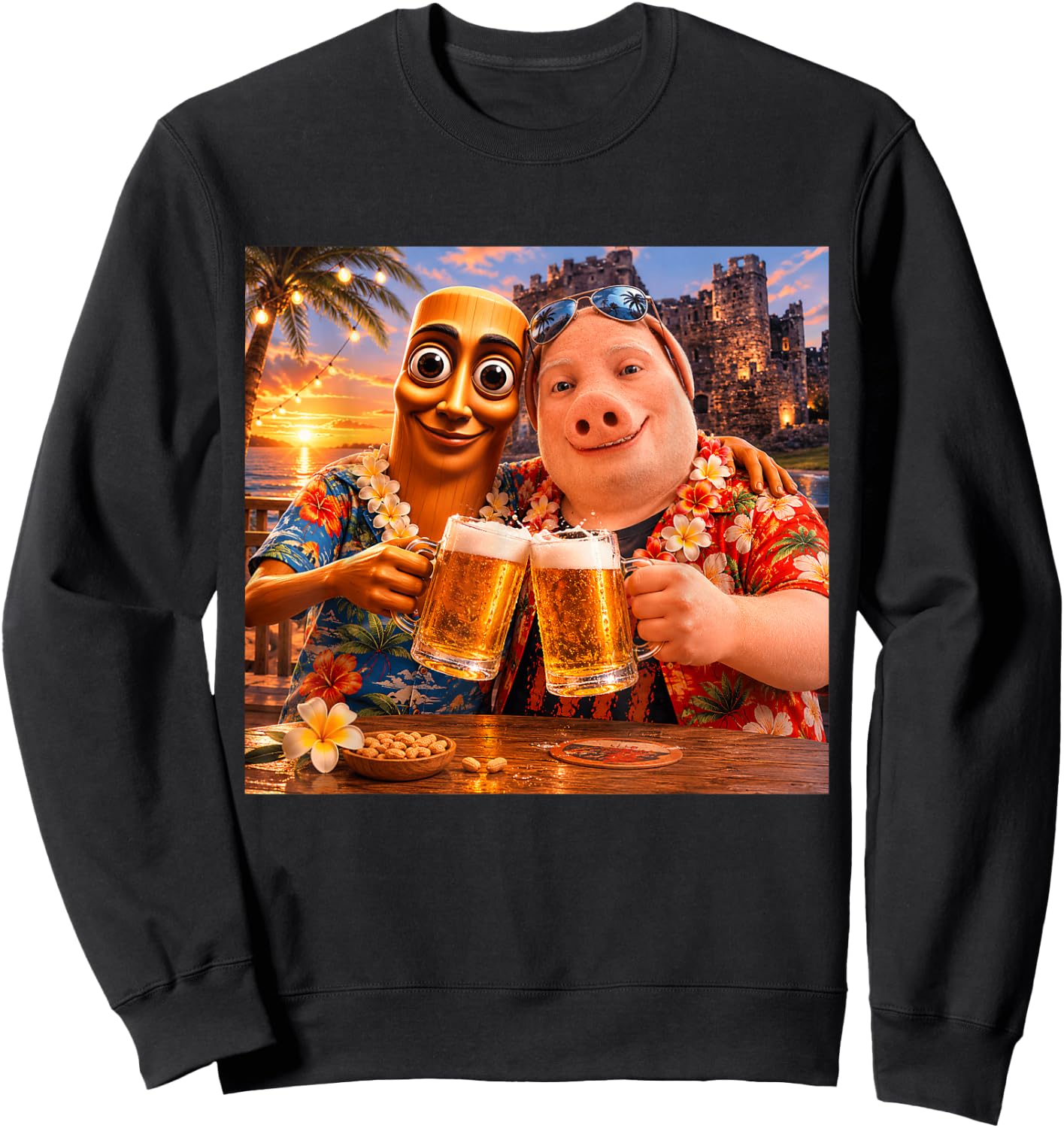 Bier Trinken am Strand, Sommerstimmung, Tung Sahur, Meme, John Pork Sweatshirt - Sweatshirt | Black