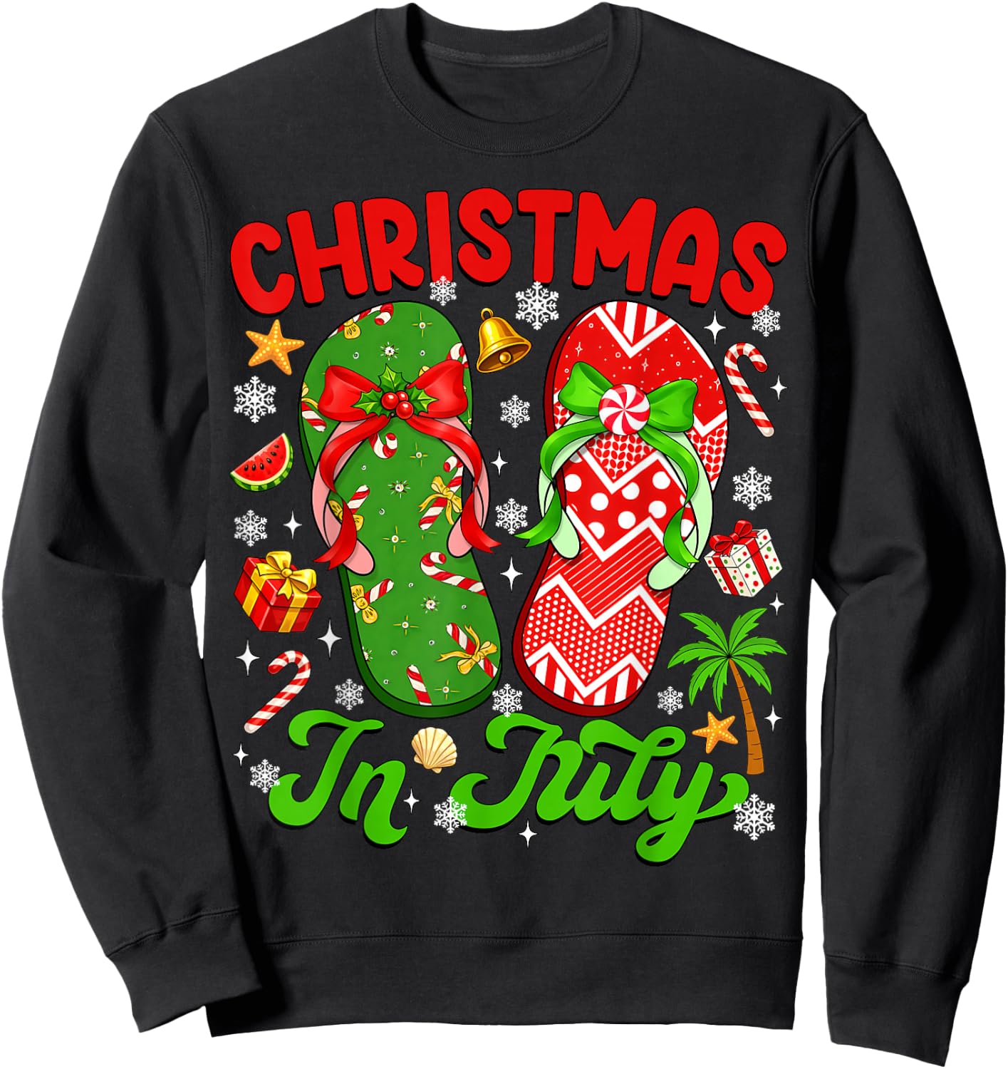 Christmas in July Flip Flops Xmas Summer Beach Vacation Kid Sweatshirt - Sweatshirt | Black