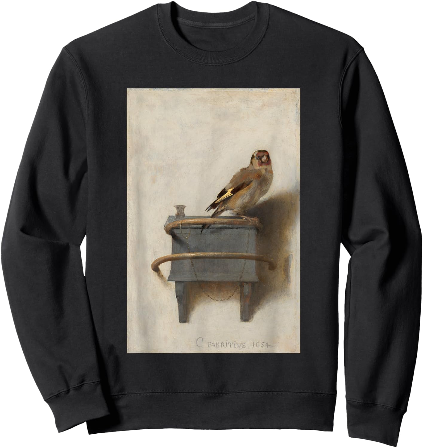 The Goldfinch by Carel Fabritius Bird Painting Fine Art Sweatshirt - Sweatshirt | Black