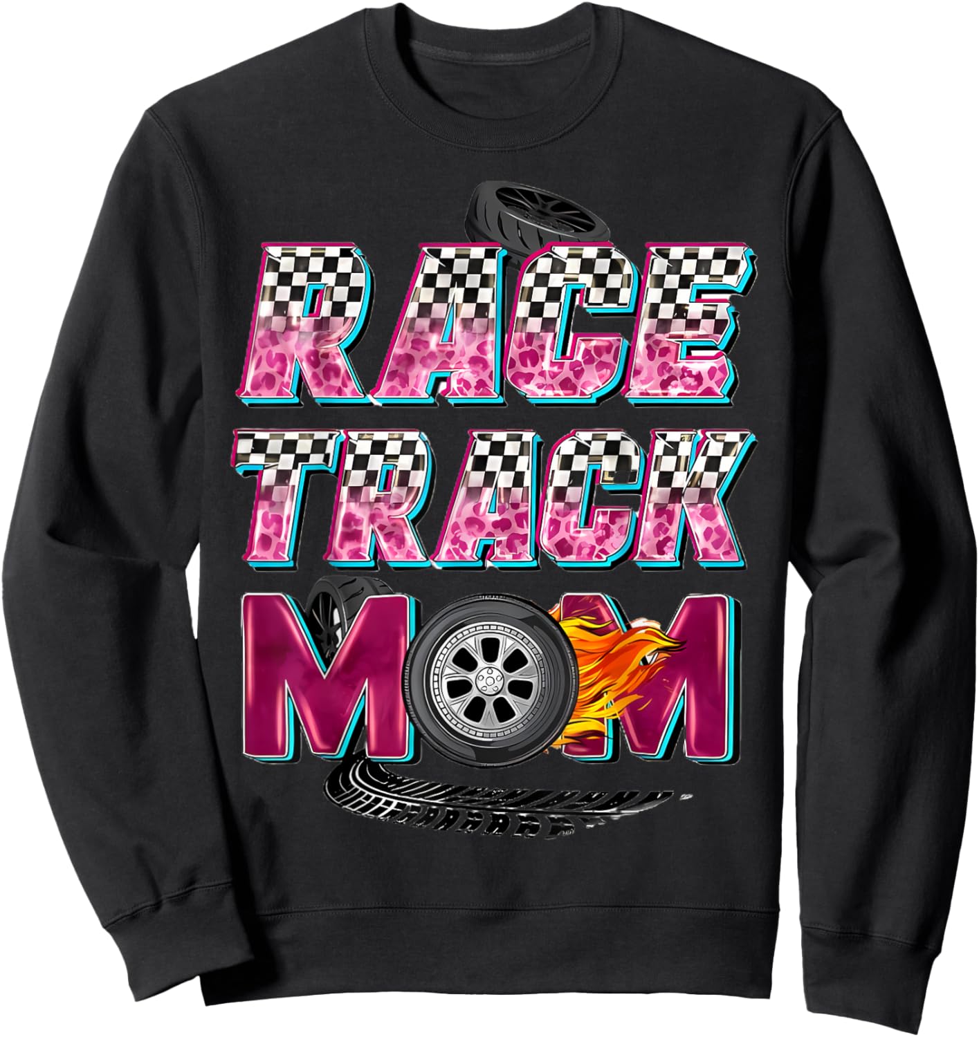 Race Track Mom Race Track Flag Car Racing Mother's Day Gifts Sweatshirt - Sweatshirt | Black