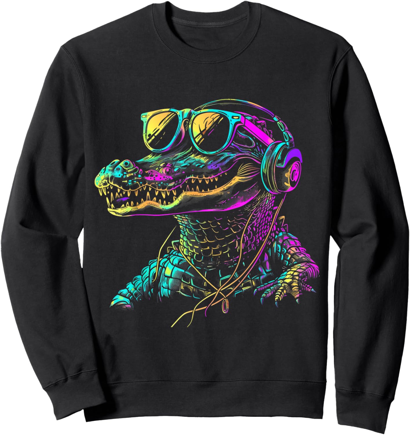 Alligator Headphones Music DJ Gator Crocodile Reptile Funny Sweatshirt - Sweatshirt | Black