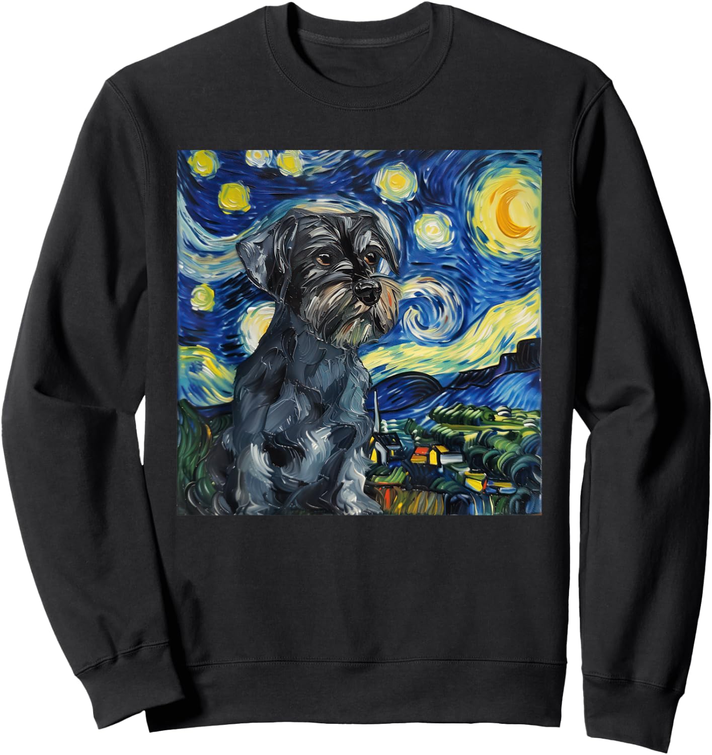 Miniature Schnauzer Dog Van Gogh Style Starry Night Sweatshirt - Sweatshirt | Black