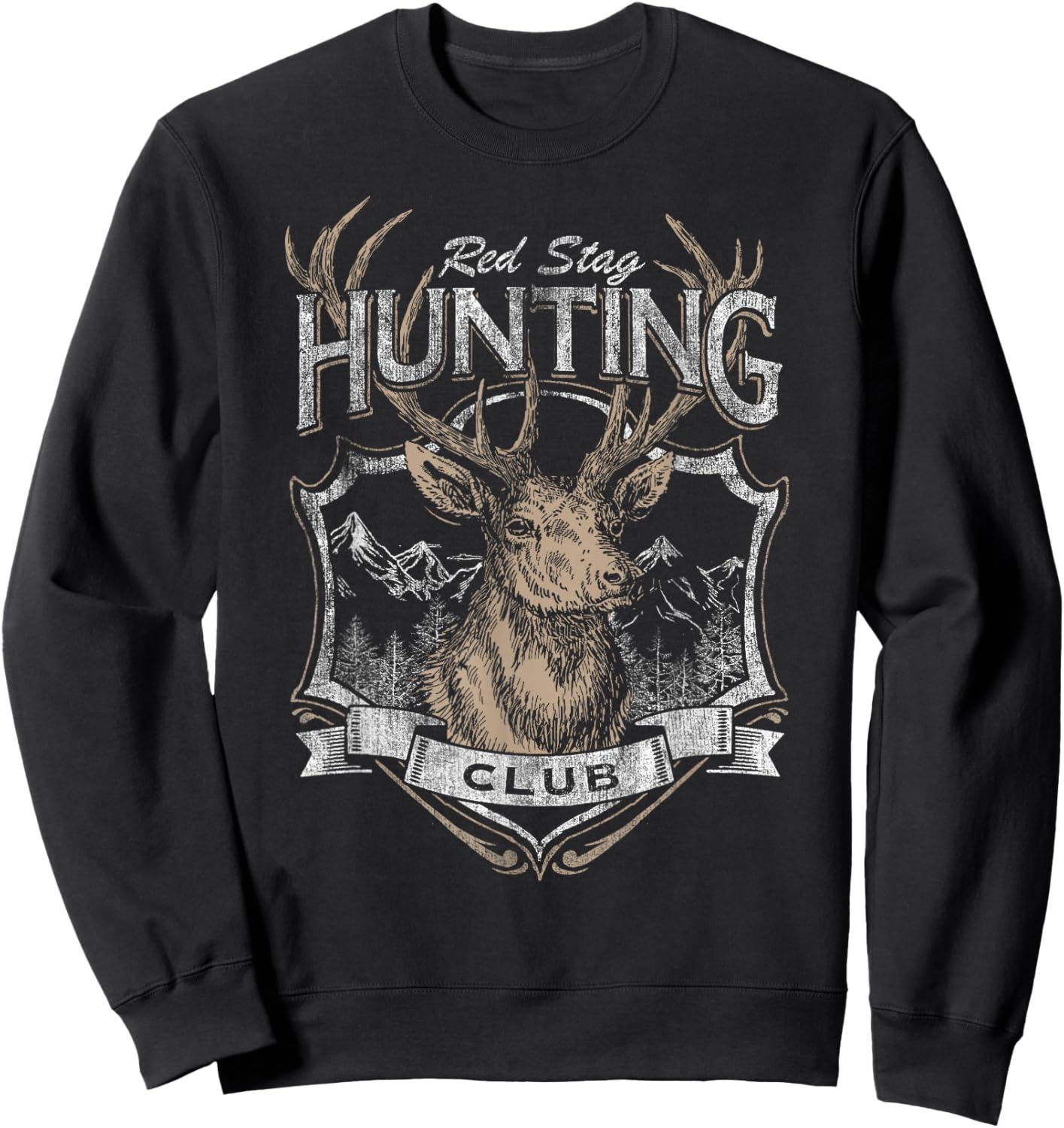Red Stag Hunting Club Deer Outdoors Vintage Sweatshirt - Sweatshirt | Black