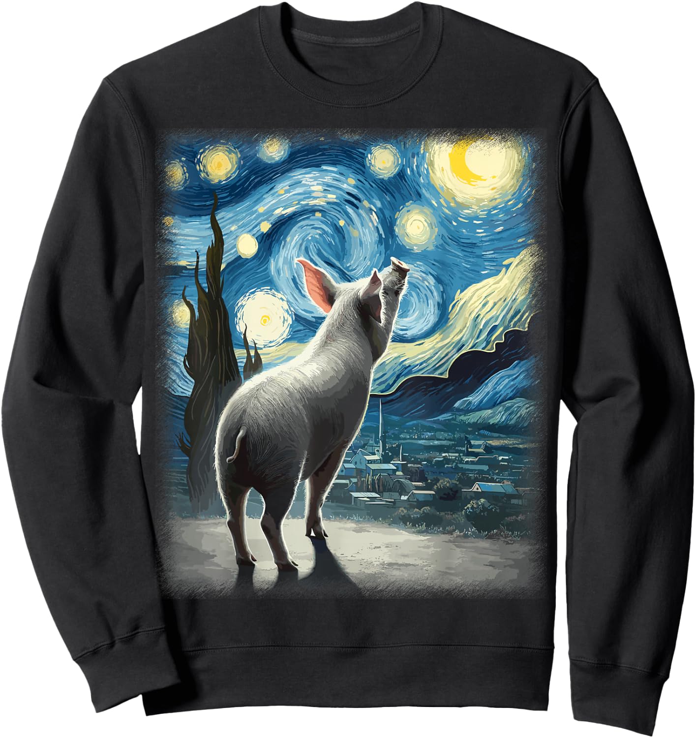 Pig Star Gazer - Artistic Van Gogh Style Starry Night Pig Sweatshirt - Sweatshirt | Black