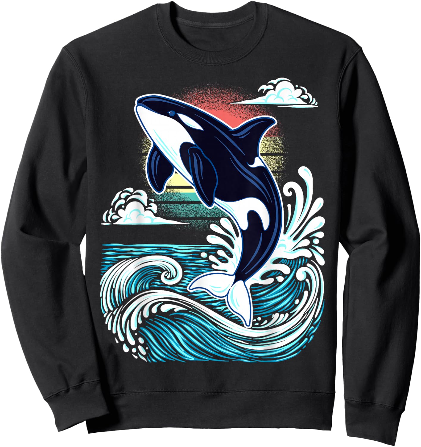 Orca Ocean Wildlife Illustration - Marine Mammal Graphic Sweatshirt - Sweatshirt | Black