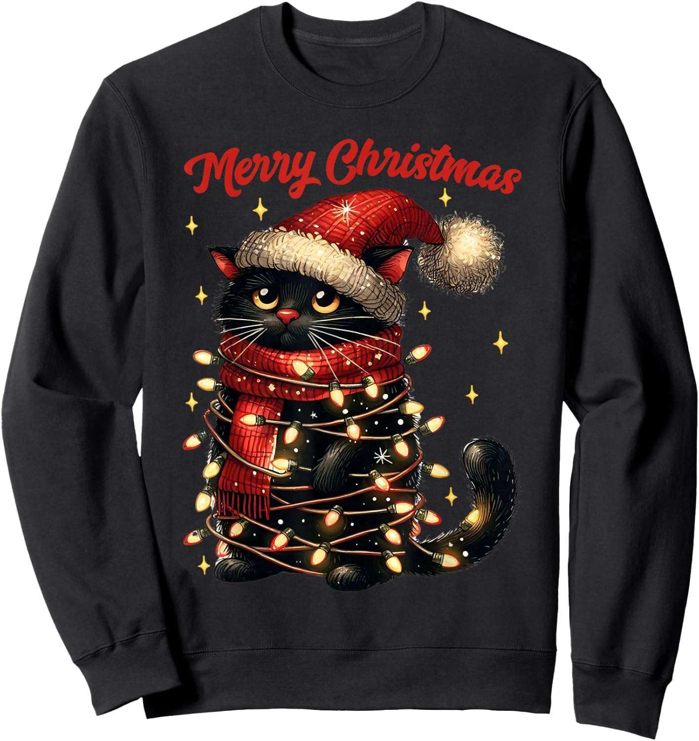 Christmas Outfit Cat with Christmas Lights Christmas , black Sweatshirt - Sweatshirt | Black