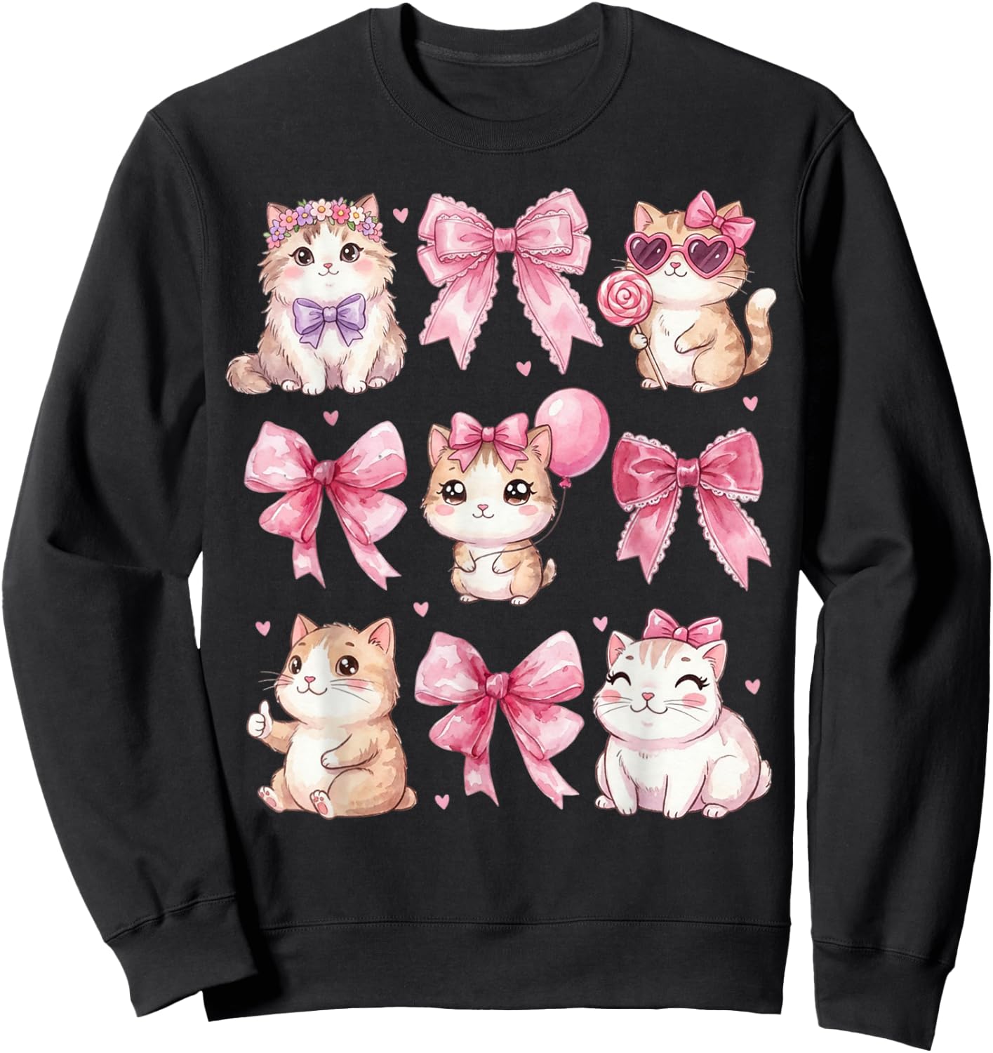 Cute Kitty Ribbon Coquette Bow Aesthetic Cat Lover Sweatshirt - Sweatshirt | Black