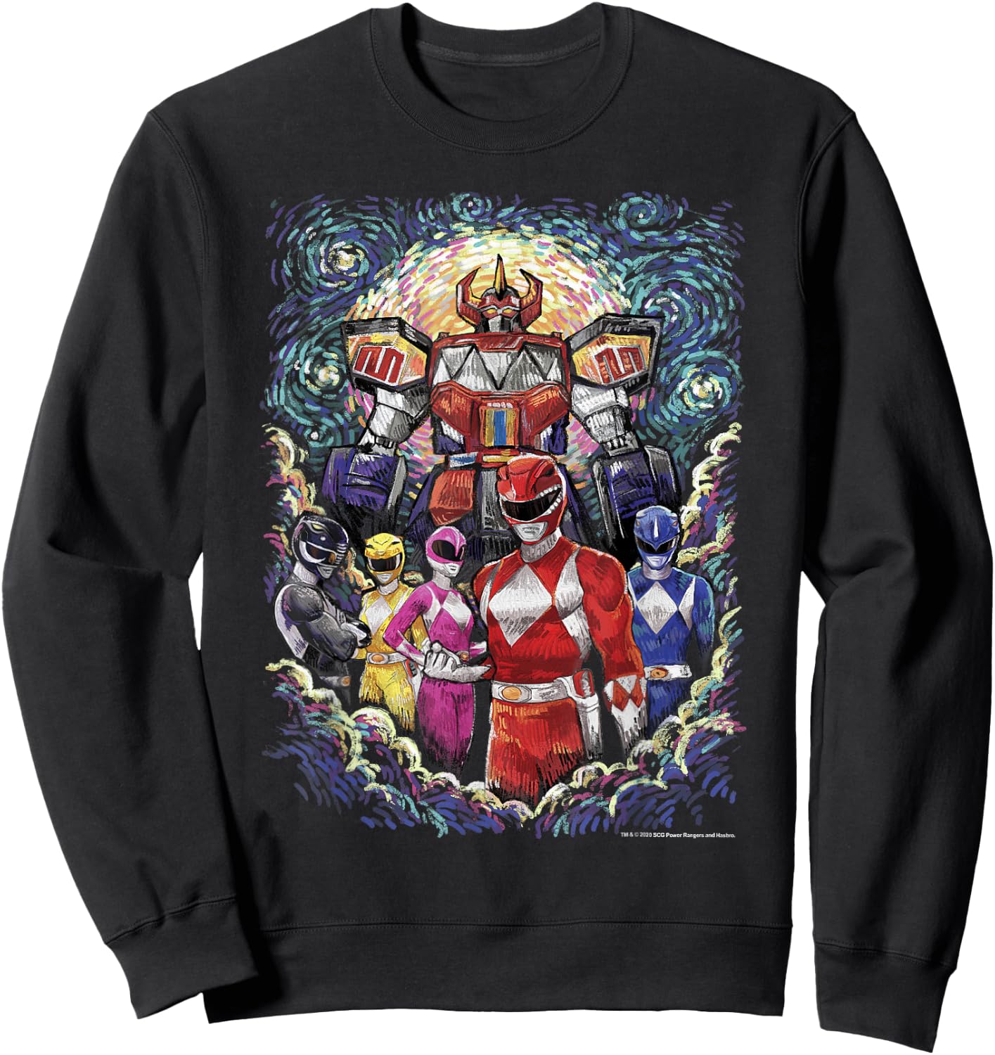 Power Rangers Mighty Morphin' Megazord Starry Night Poster Sweatshirt - Sweatshirt | Black