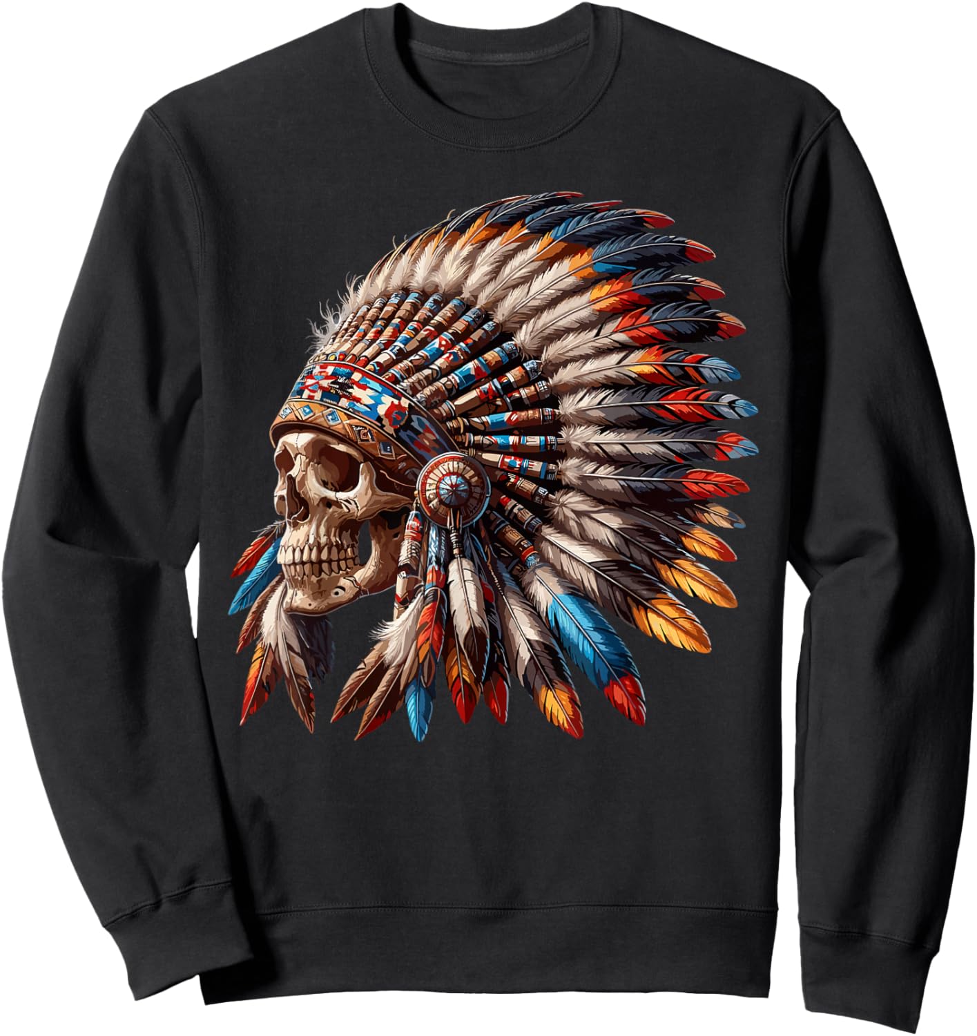 Indian Skull Motorcycle Headdress Indian , Black Sweatshirt - Sweatshirt | Black