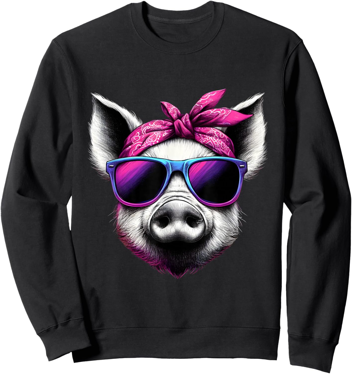 Pig Wearing A Pink Bandana Headband And Sunglasses Sweatshirt - Sweatshirt | Black