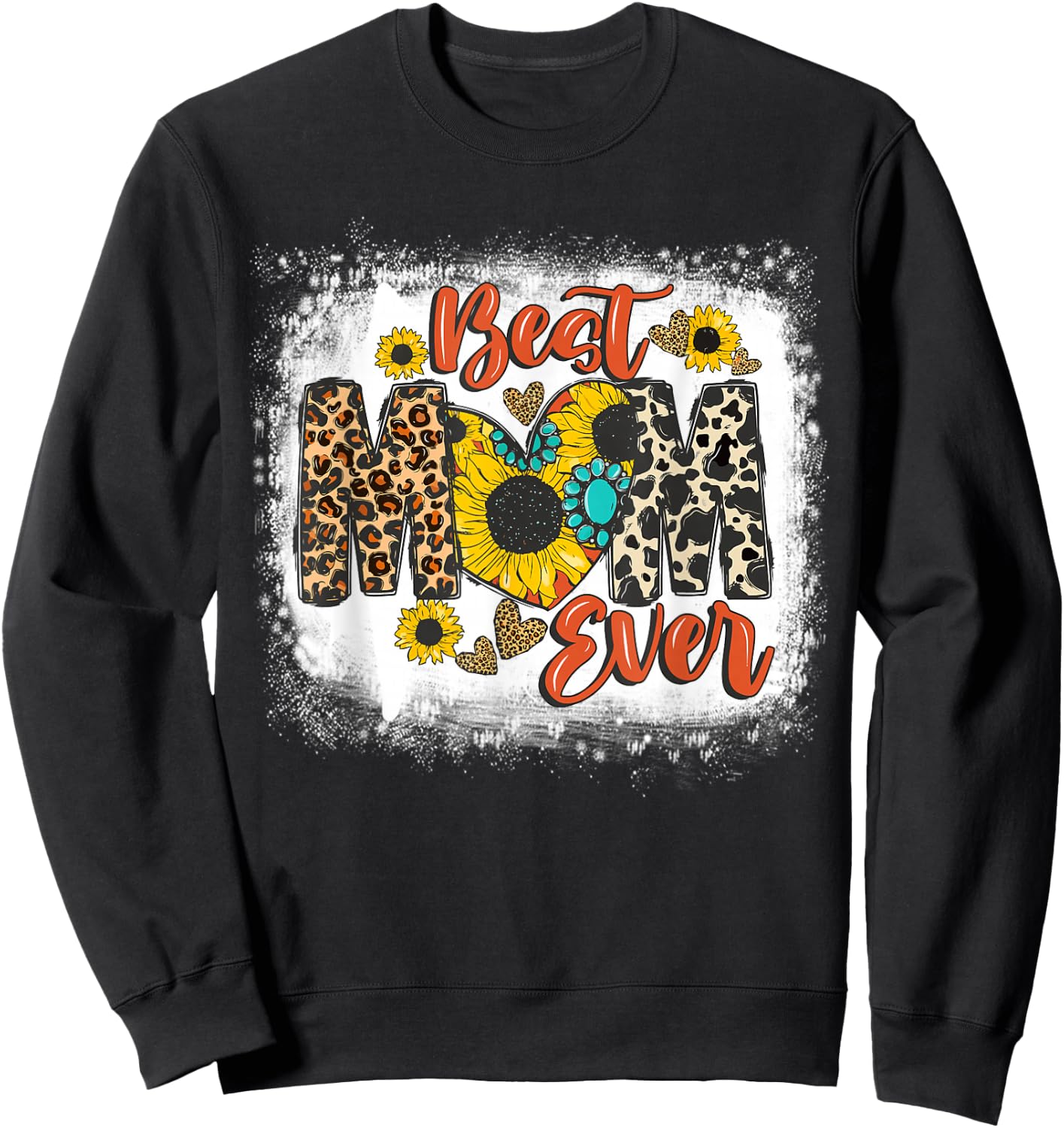 Best Mom Ever Sunflower Leopard Happy Mother's Day Sweatshirt - Sweatshirt | Black