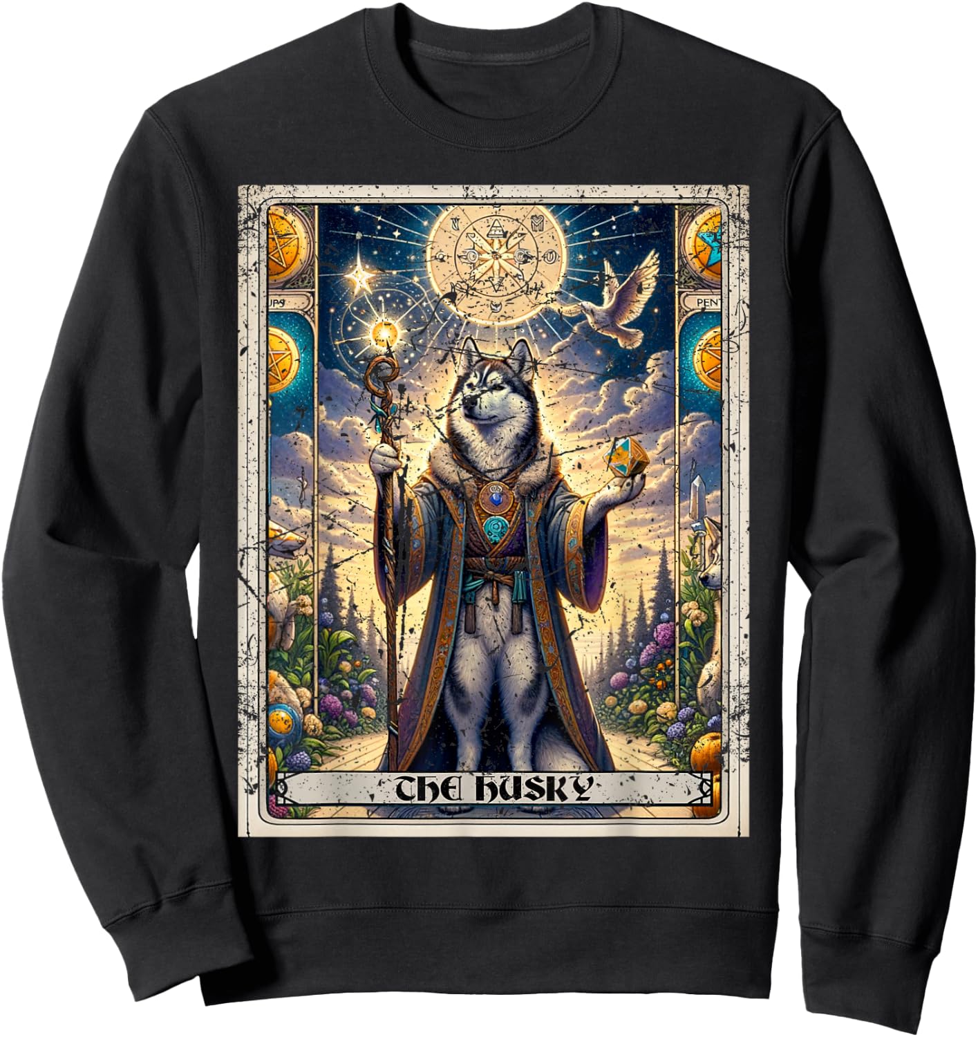 Dog Tarot Card Magician Boho Dark Academia Siberian Husky Sweatshirt - Sweatshirt | Black
