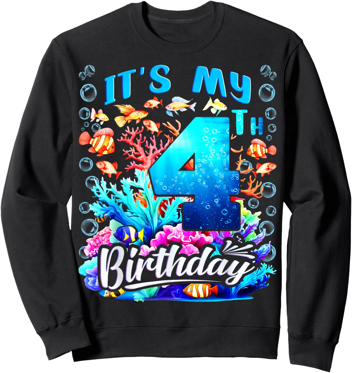 It's My 4th Birthday Boy Sea Fish Ocean Animals Aquarium Sweatshirt - Sweatshirt | Black