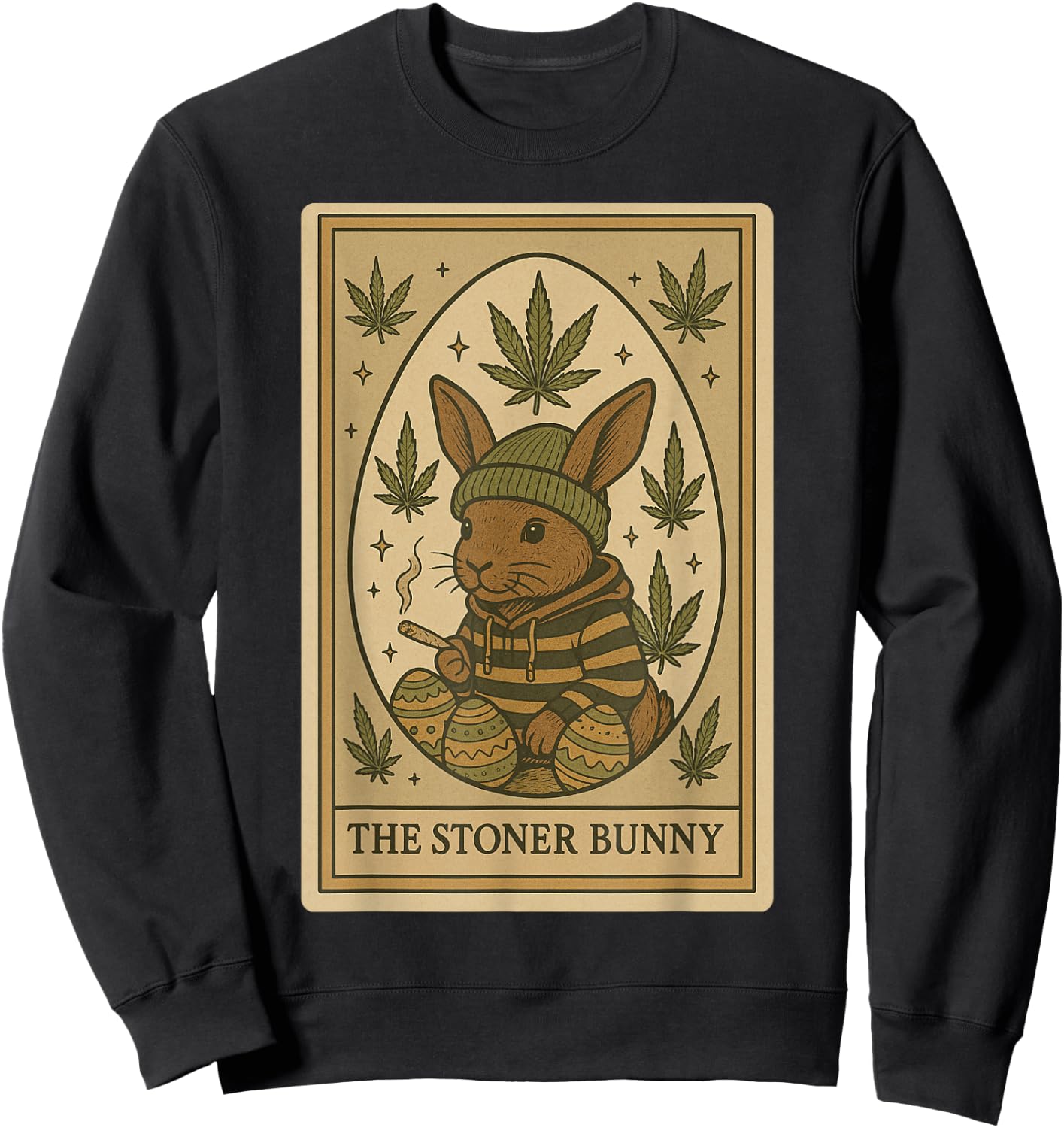 The Stoner Bunny Card 420 Weedster Easter Day Funny 2025 Sweatshirt - Sweatshirt | Black