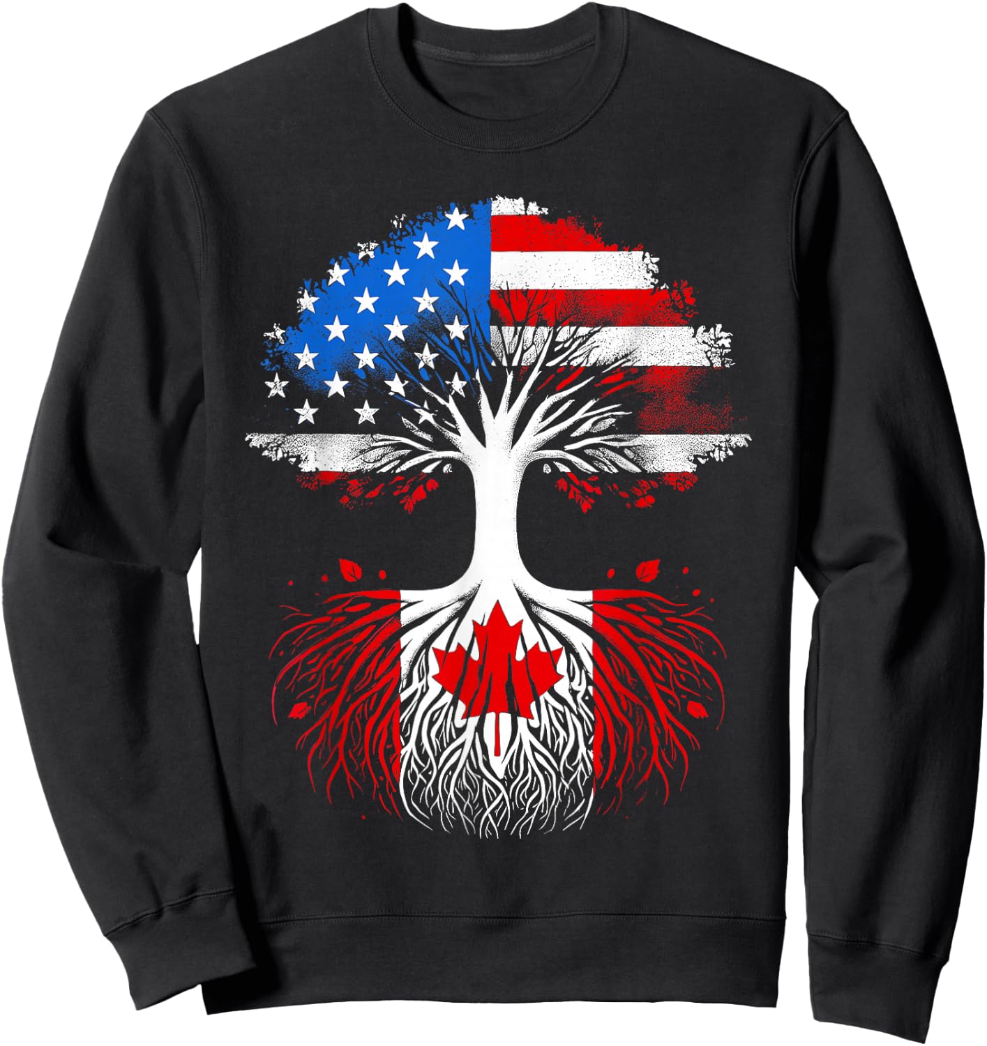 Canadian Roots USA American Grown Canada Flag Maple Leaf Sweatshirt - Sweatshirt | Black