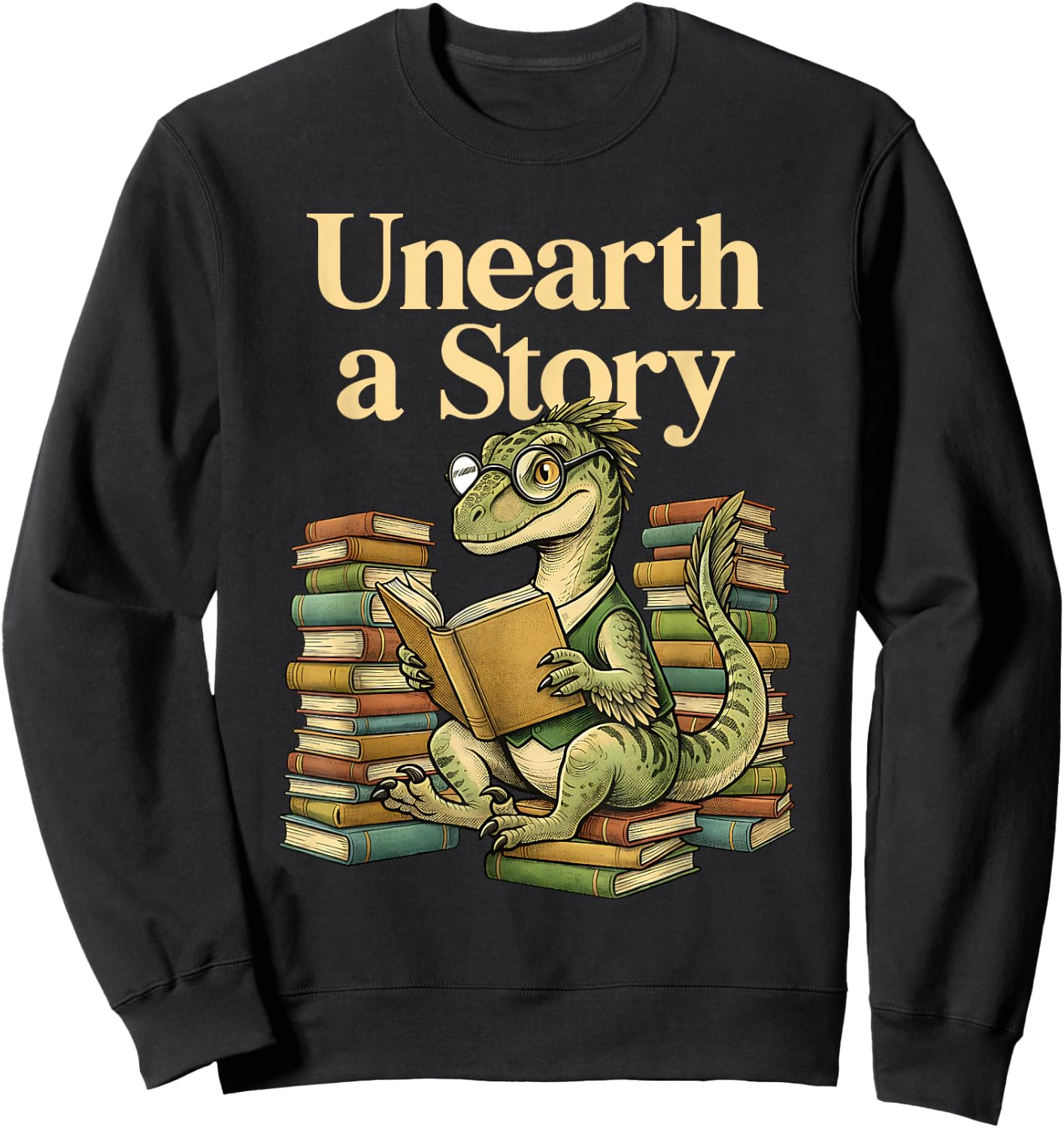 Unearth A Story Summer Reading 2026 Dinosaur Book Floral Sweatshirt - Sweatshirt | Black