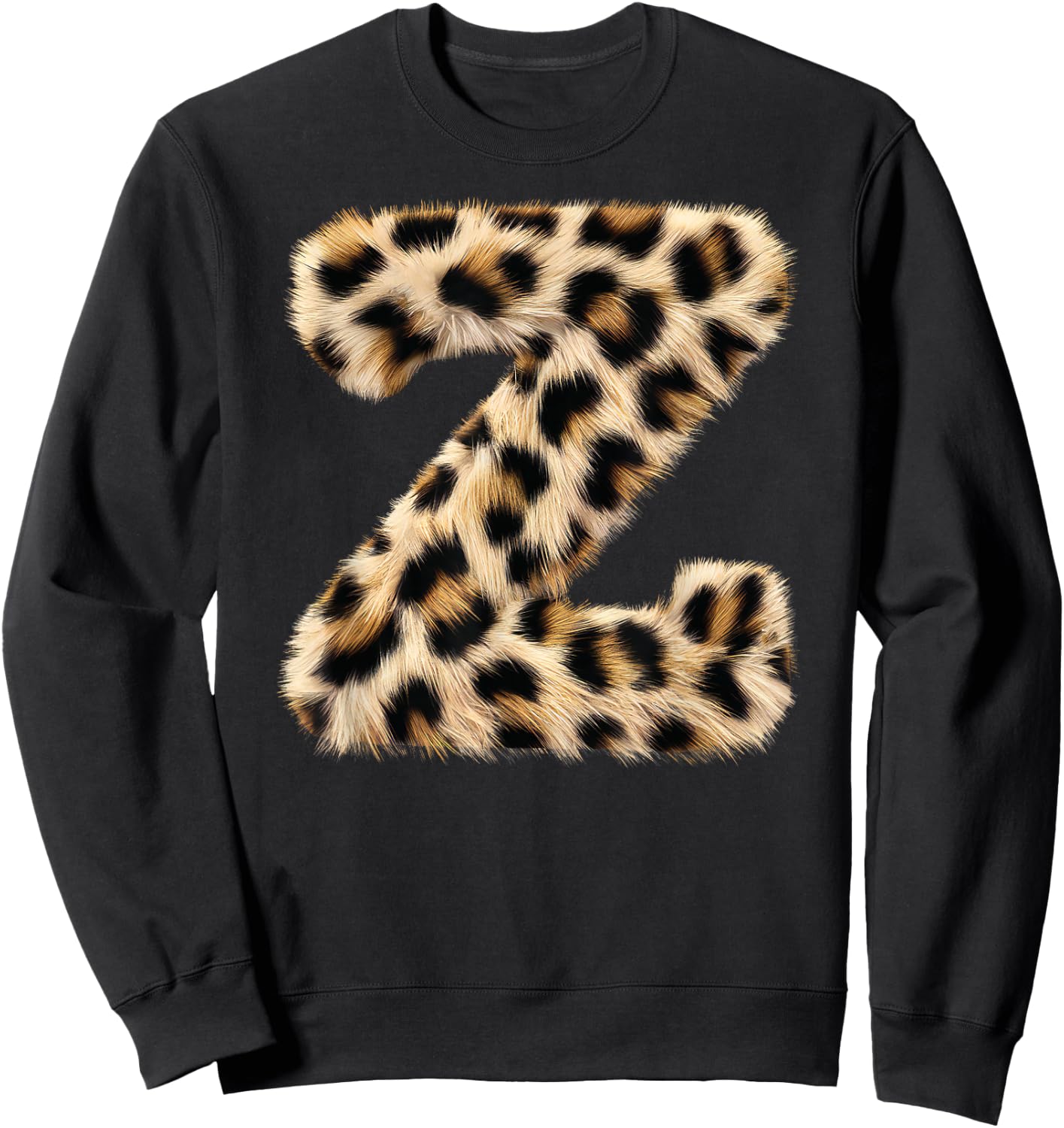 Letter Z Cheetah Leopard Initial Print Name Zebra Matching Sweatshirt - Sweatshirt | Black