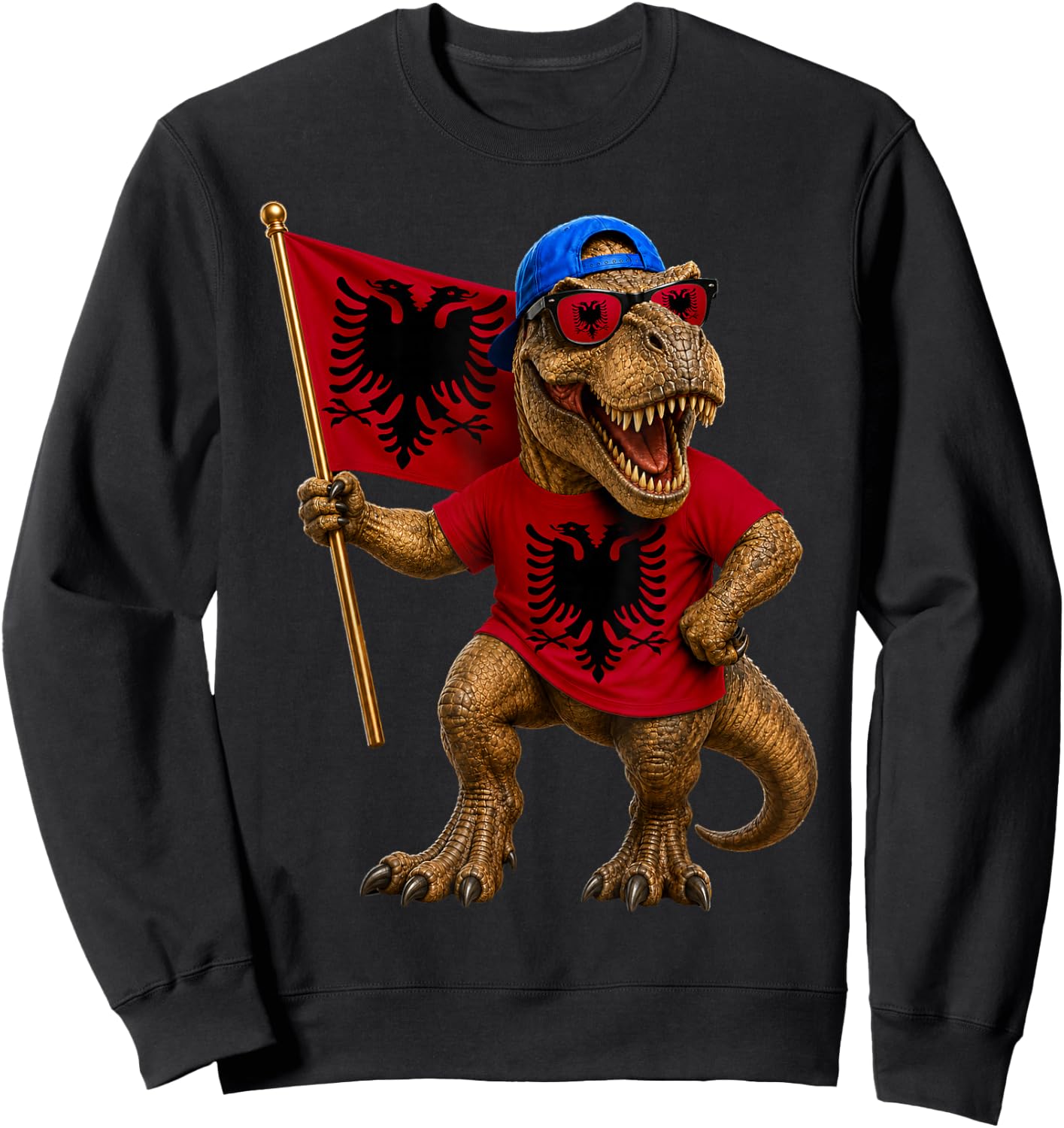 Albanian Flag Dinosaur Roots T-Rex Pride Albania Sweatshirt - Sweatshirt | Black