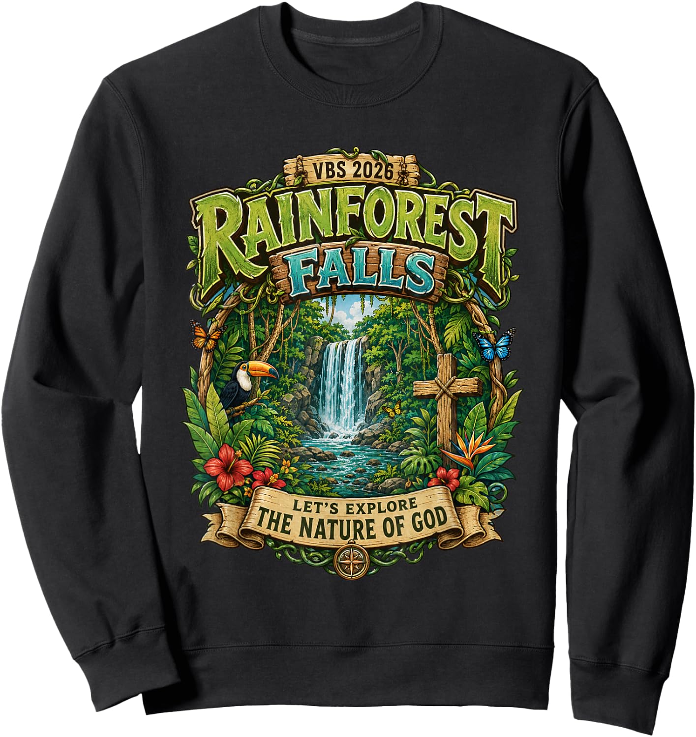 Rainforest.Falls VBS 2026.Jesus Faith Bible Verse Outfit Sweatshirt - Sweatshirt | Black